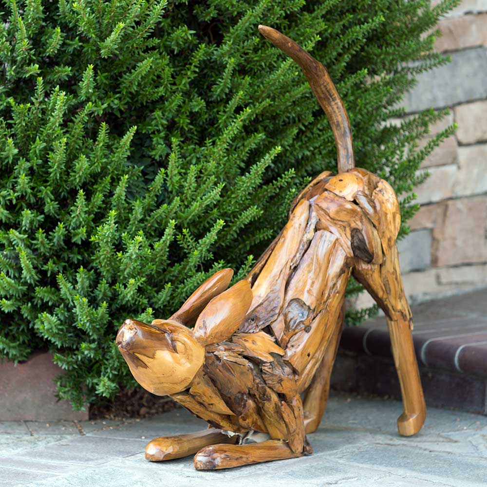 Teak Stretching Dog By Garden Age Supply
