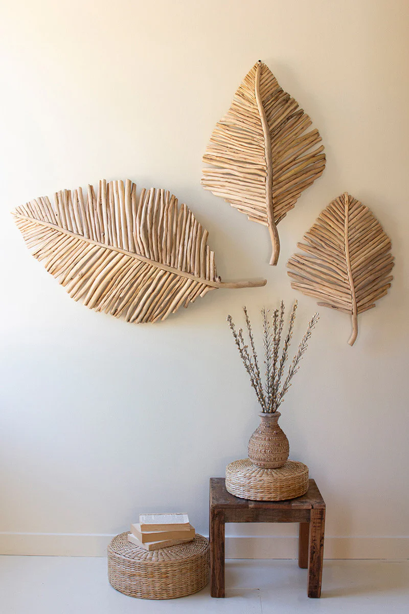 Teakwood Leaves Wall Art Set Of 3 By Kalalou