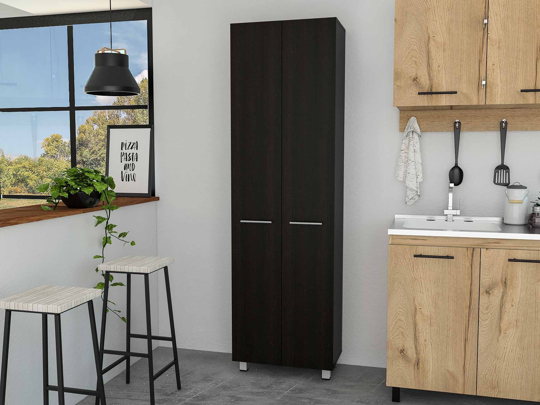 Thea Black Pantry Cabinet By Homeroots