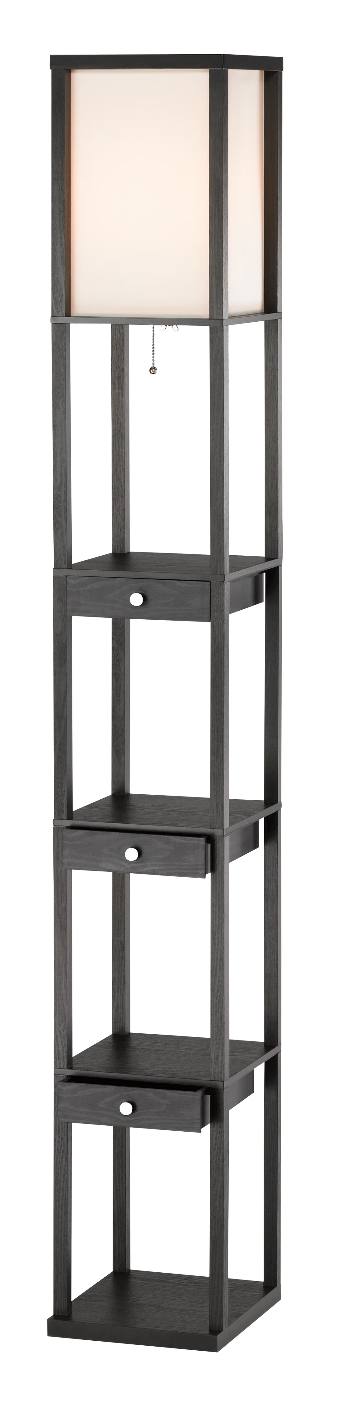 Three Drawer and Shelf Floor Lamp with Black Wood Finish By Homeroots
