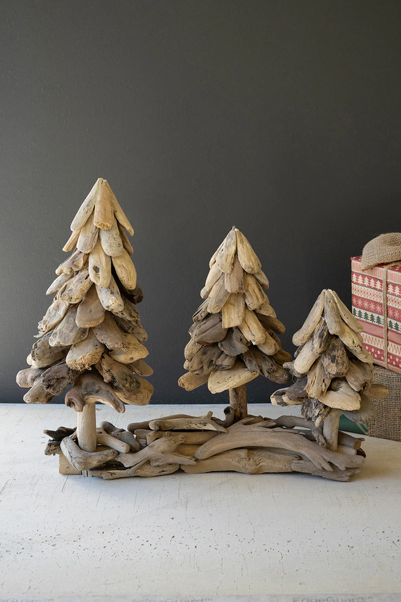Three Driftwood Christmas Trees On A Base By Kalalou