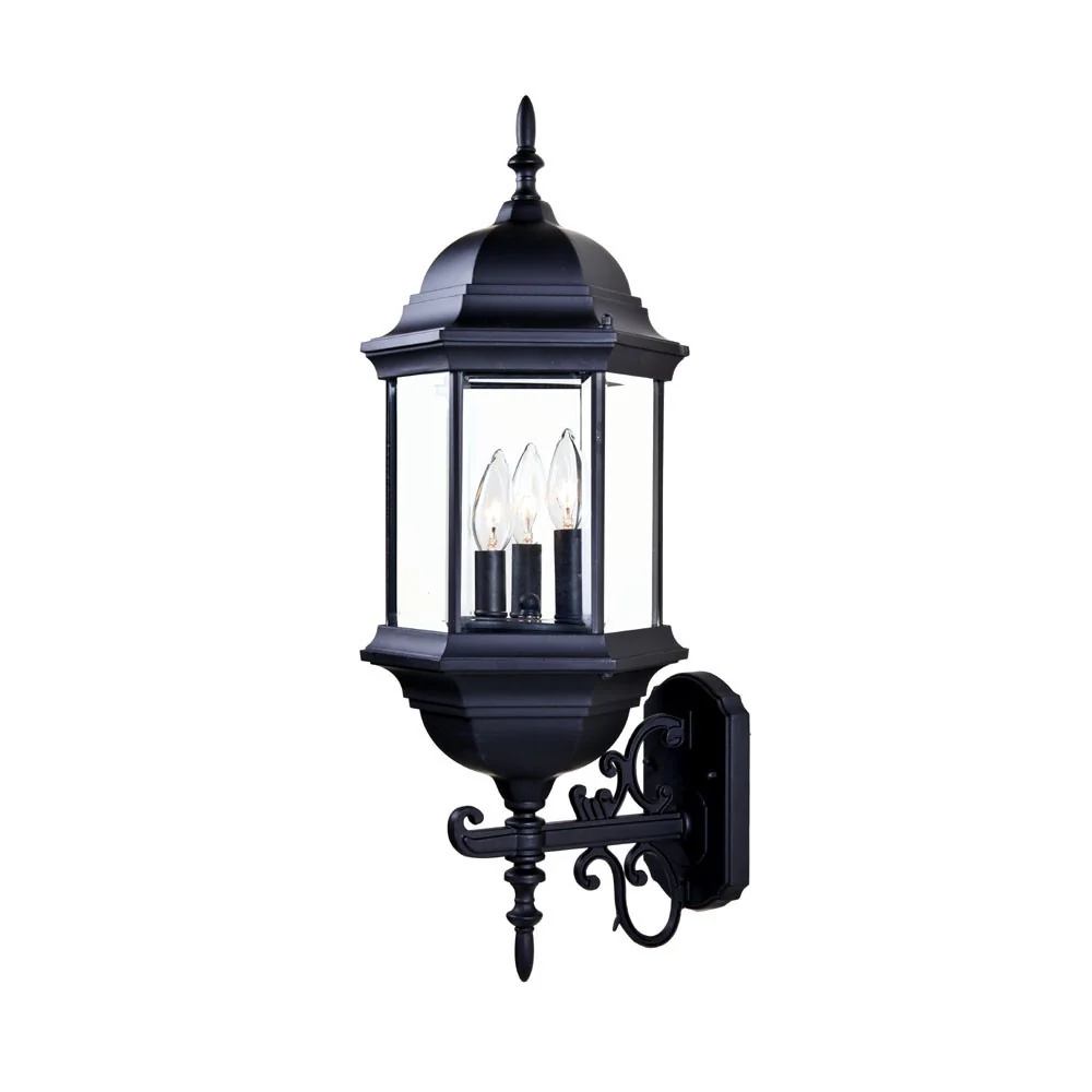 Three Light Matte Black Domed Glass Lantern Wall Light By Homeroots