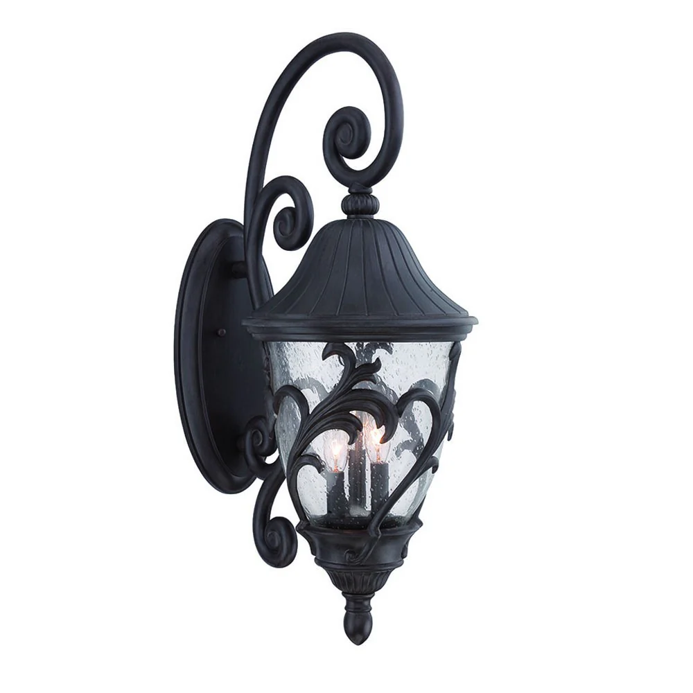 Three Light Matte Black Leaf Detail Wall Light By Homeroots