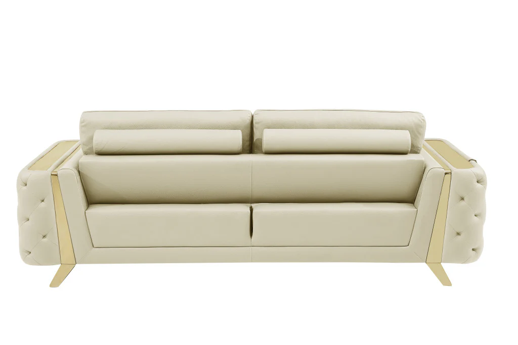 Three Piece Beige Genuine Leather Six Person Seating Set By Homeroots - Image 3