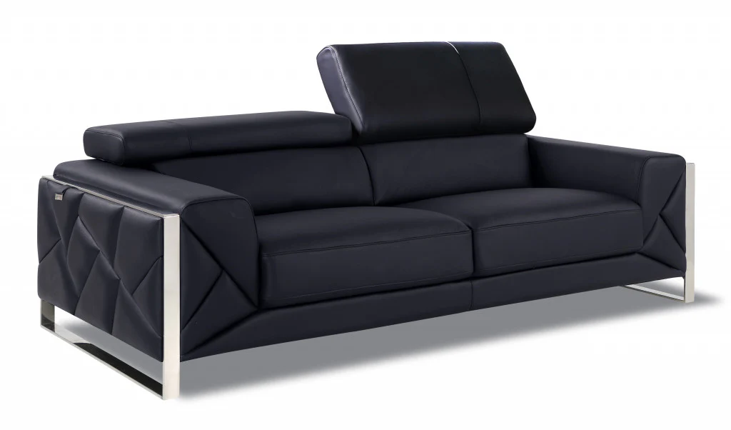 Three Piece Black Italian Leather Six Person Seating Set By Homeroots - Image 5