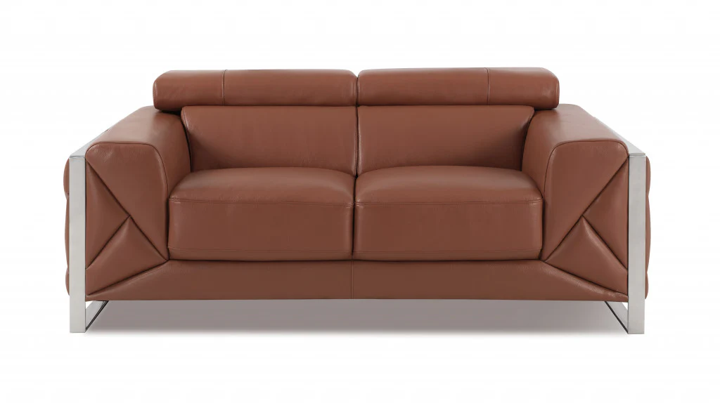Three Piece Camel Italian Leather Six Person Seating Set By Homeroots - Image 4