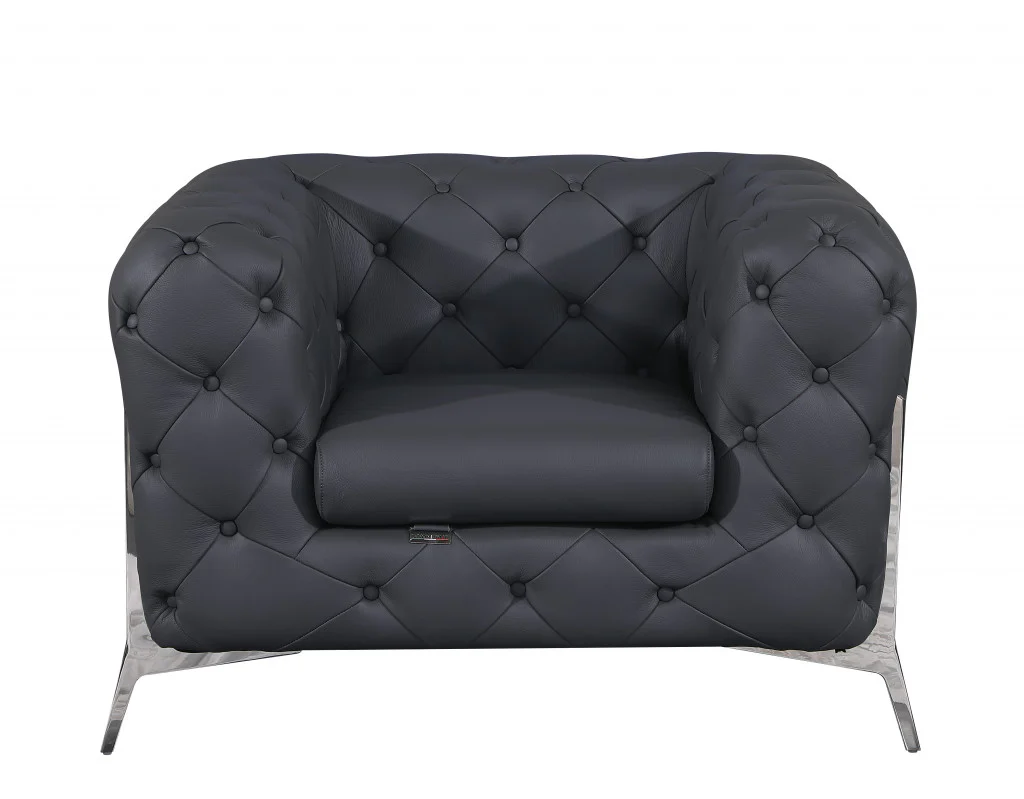 Three Piece Dark Gray Italian Leather Five Person Seating Set By Homeroots