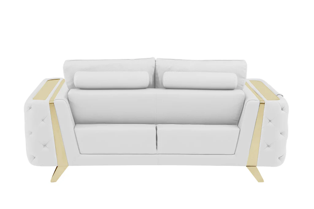 Three Piece White Genuine Leather Six Person Seating Set By Homeroots - Image 4