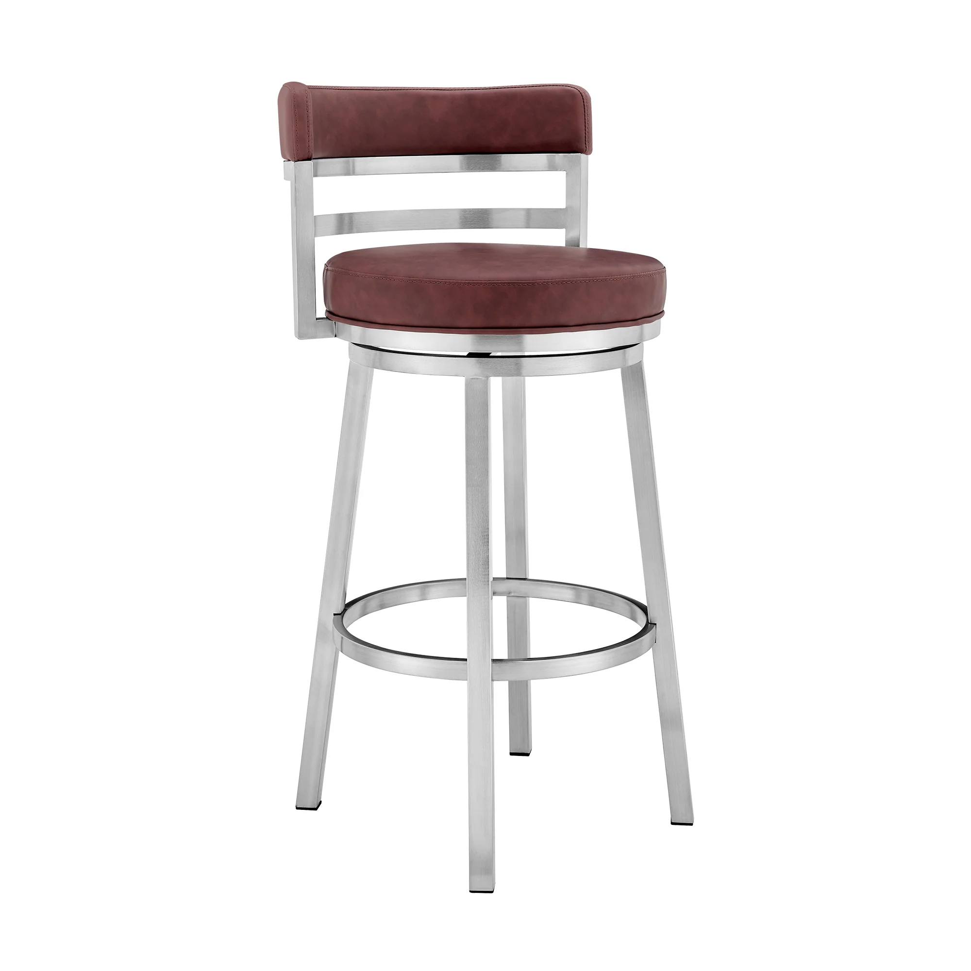 Titana 26" Counter Height Swivel Red Faux Leather and Brushed Stainless Steel Bar Stool By Armen Living - Image 2