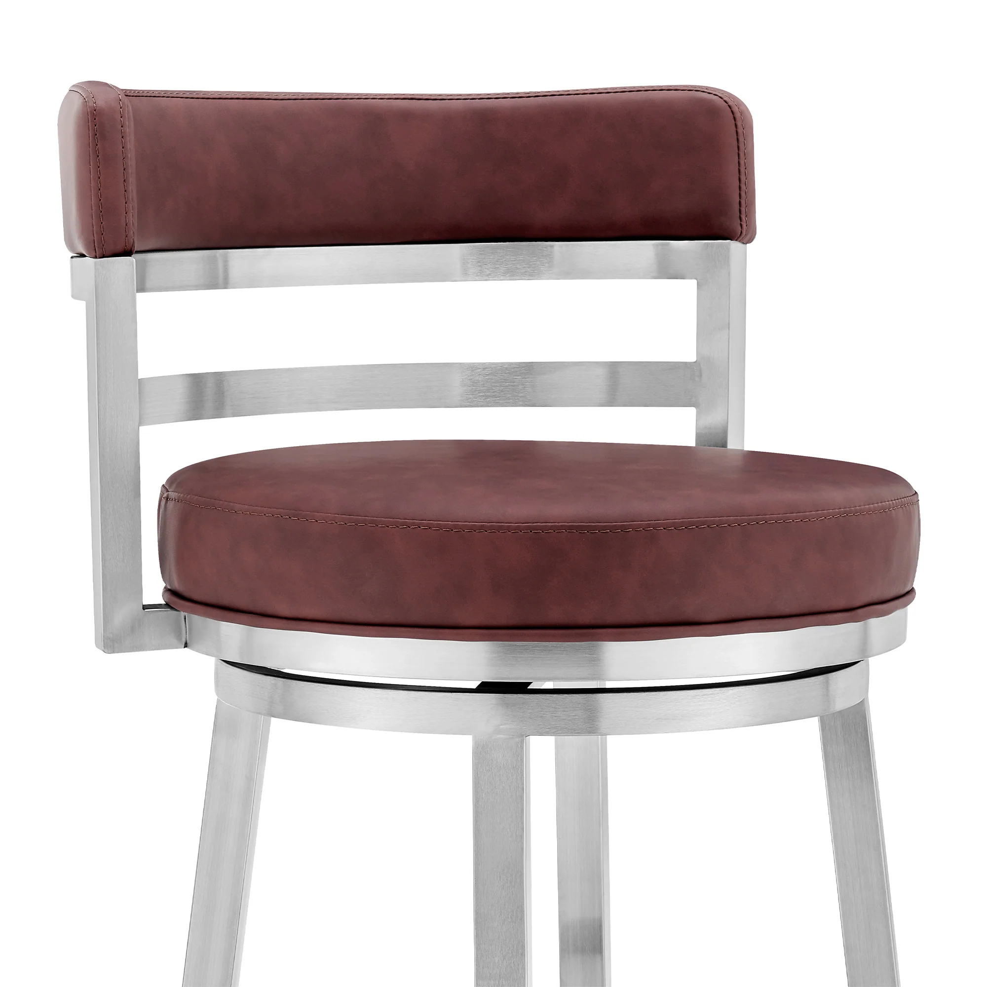 Titana 26" Counter Height Swivel Red Faux Leather and Brushed Stainless Steel Bar Stool By Armen Living - Image 5