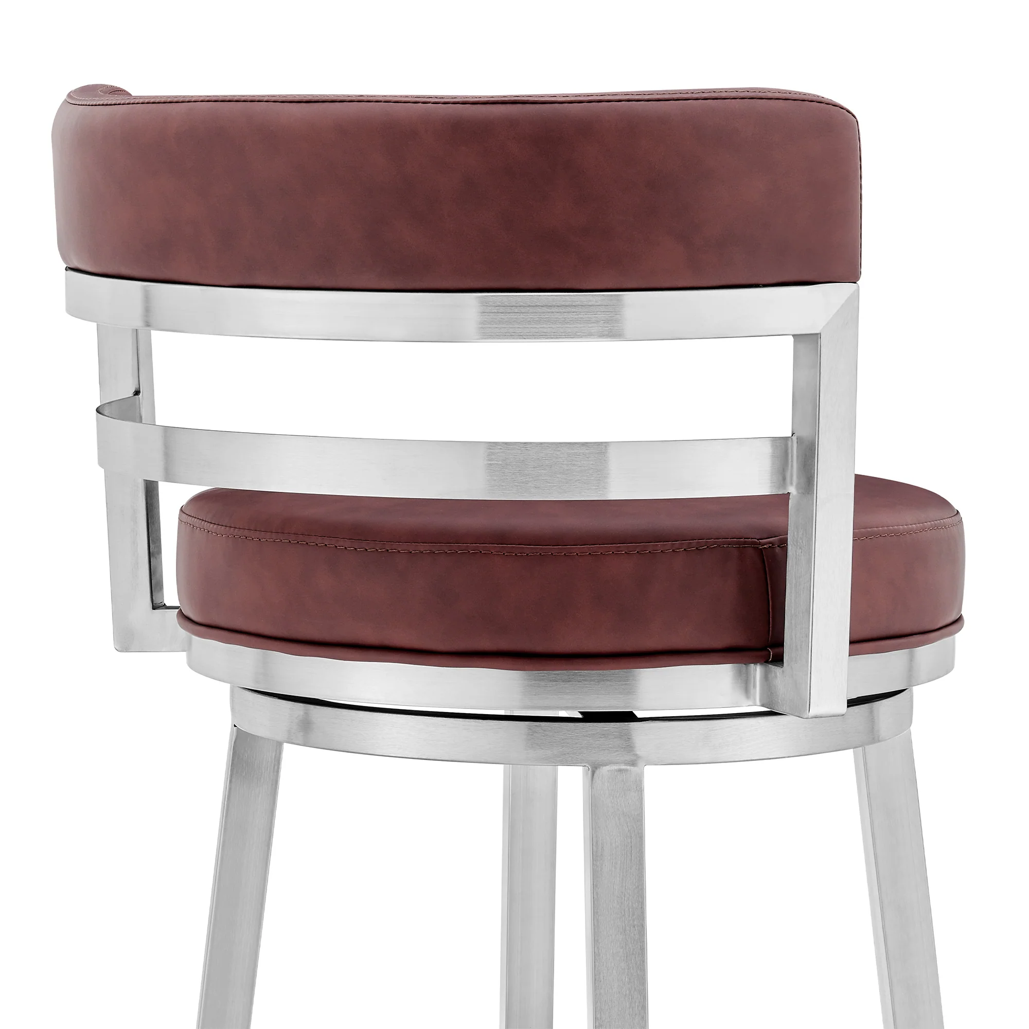 Titana 26" Counter Height Swivel Red Faux Leather and Brushed Stainless Steel Bar Stool By Armen Living - Image 6