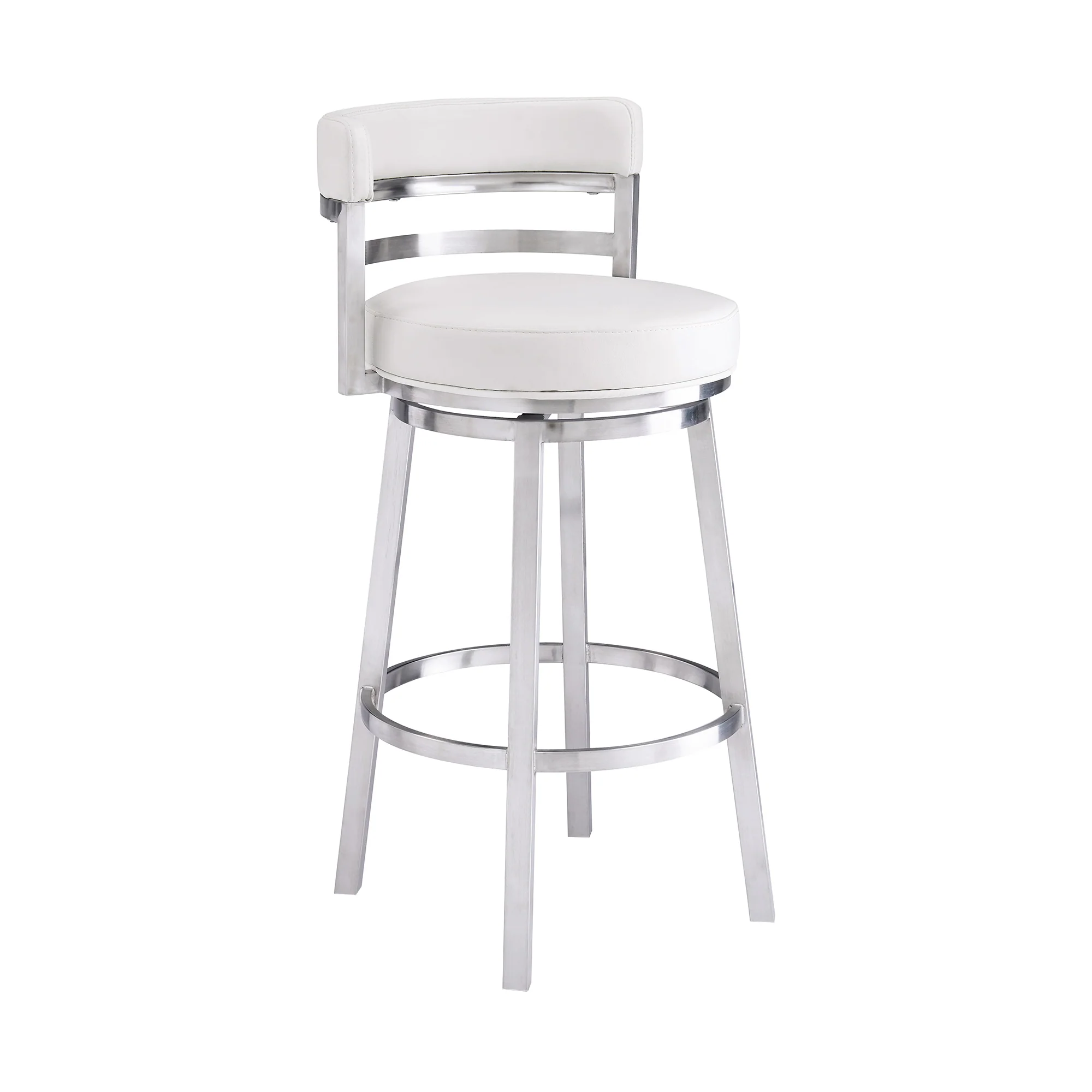 Titana 26" Counter Height Swivel White Faux Leather and Brushed Stainless Steel Bar Stool By Armen Living - Image 2