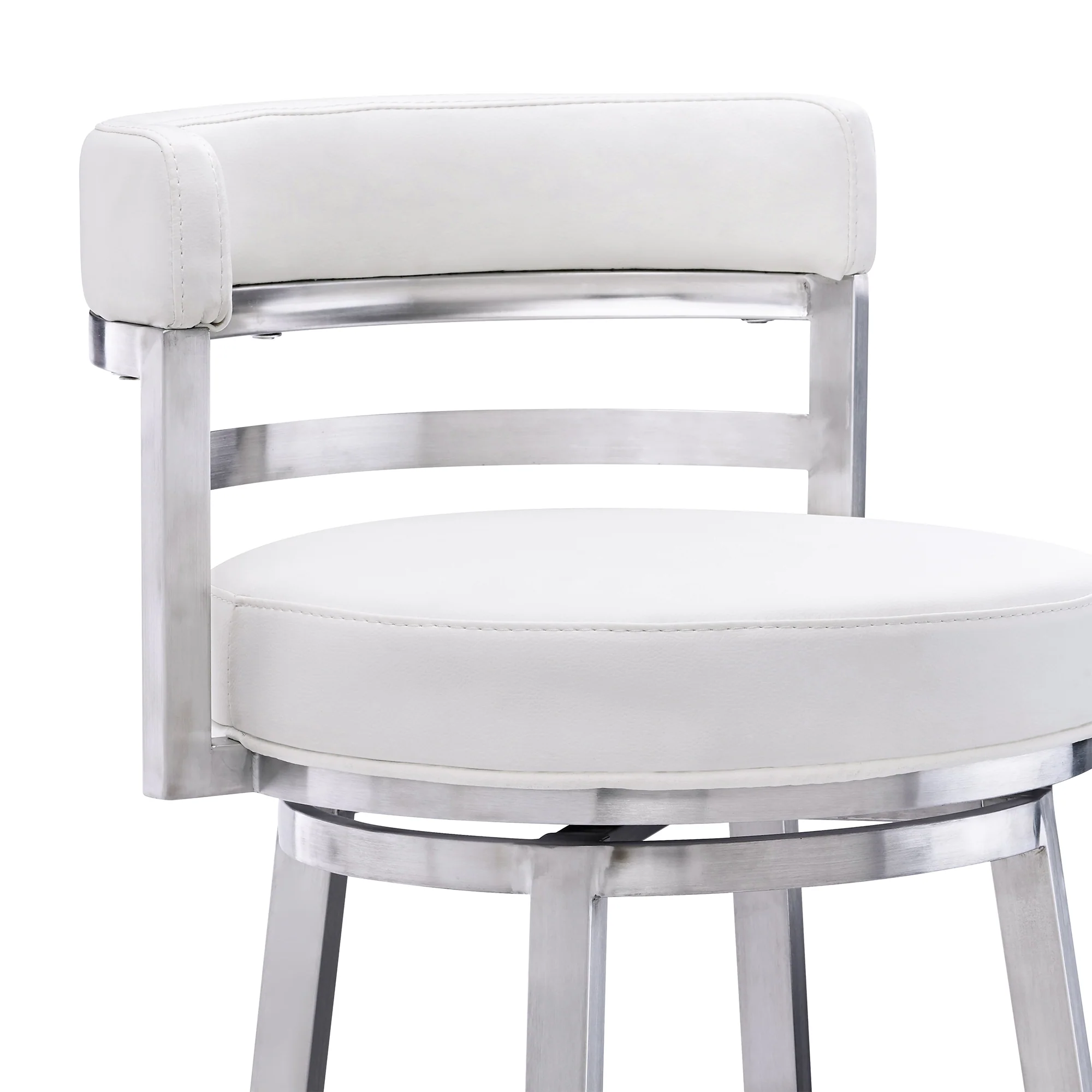 Titana 26" Counter Height Swivel White Faux Leather and Brushed Stainless Steel Bar Stool By Armen Living - Image 5