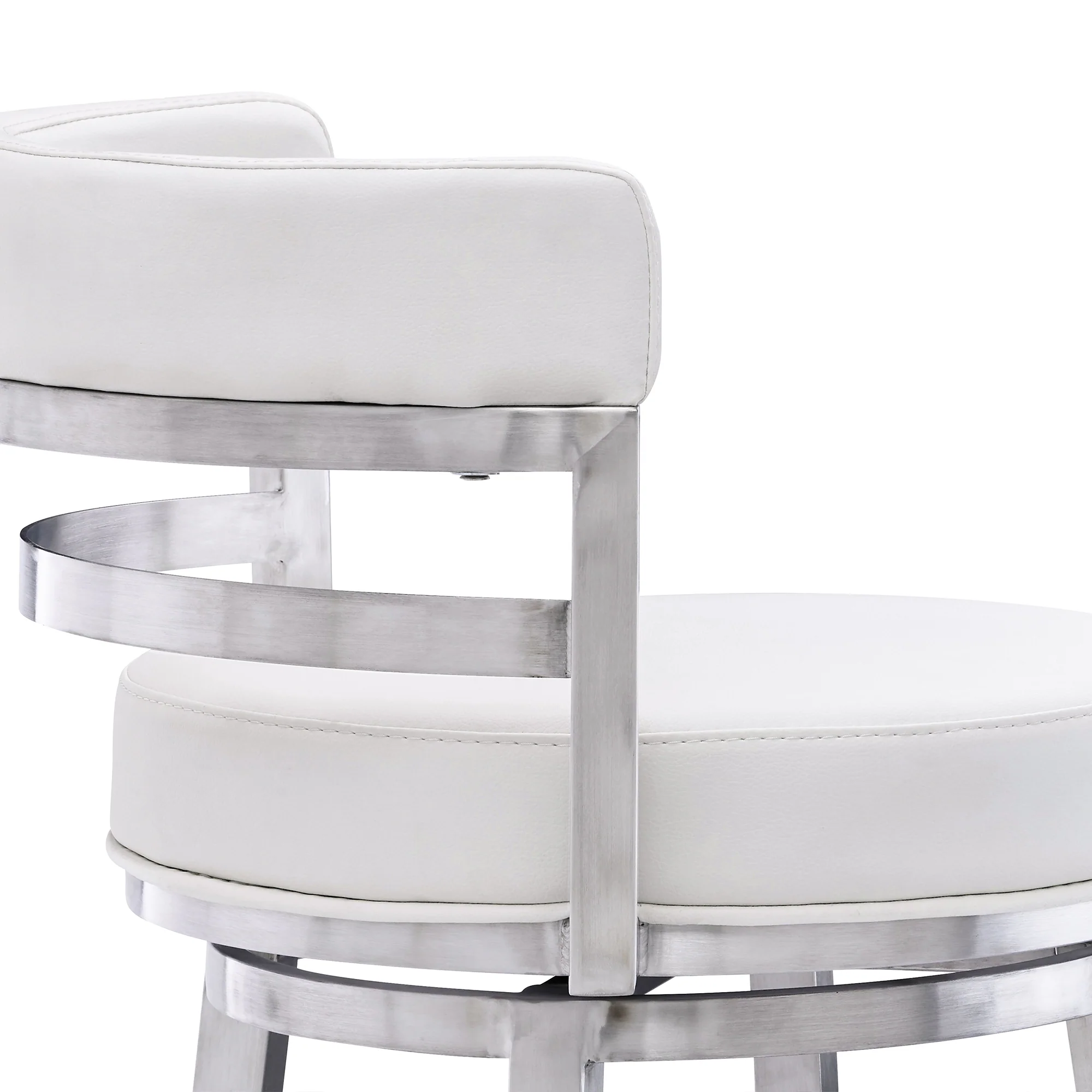 Titana 26" Counter Height Swivel White Faux Leather and Brushed Stainless Steel Bar Stool By Armen Living - Image 6