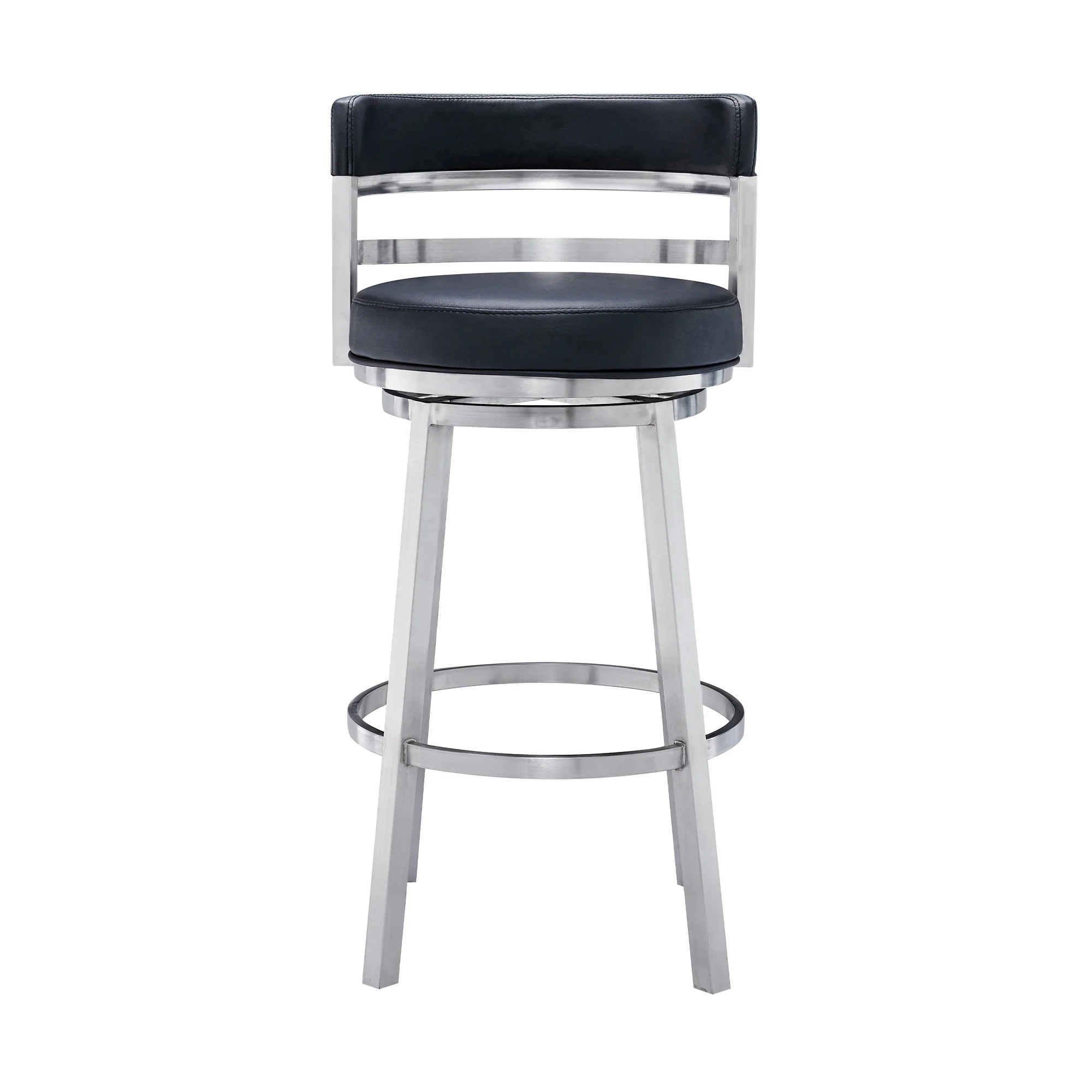 Titana 30" Bar Height Swivel Black Faux Leather and Brushed Stainless Steel Bar Stool By Armen Living - Image 3