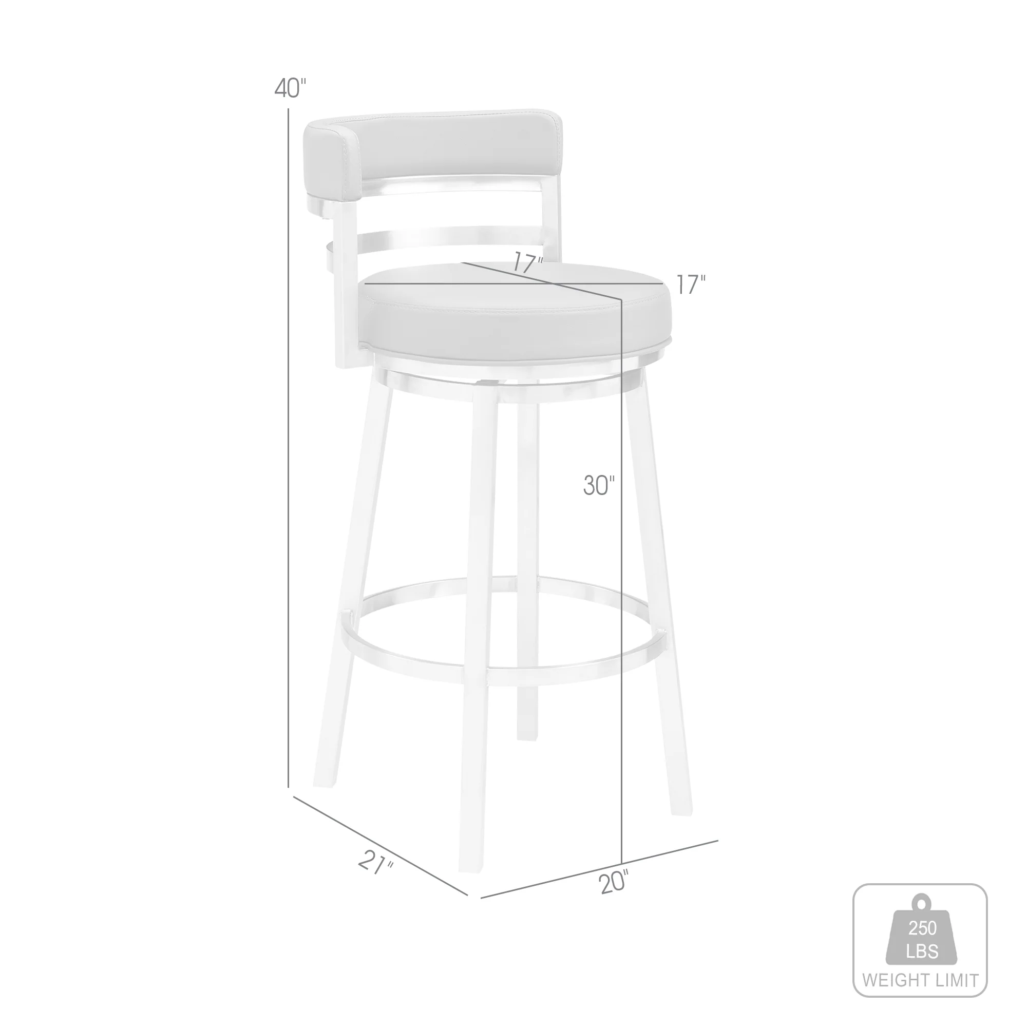 Titana 30" Bar Height Swivel Grey Faux Leather and Brushed Stainless Steel Bar Stool By Armen Living - Image 9