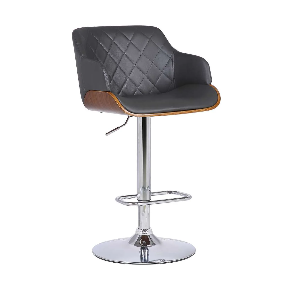 Toby Grey Faux Leather Adjustable Height Swivel Walnut Wood and Chrome Bar Stool By Armen Living - Image 2