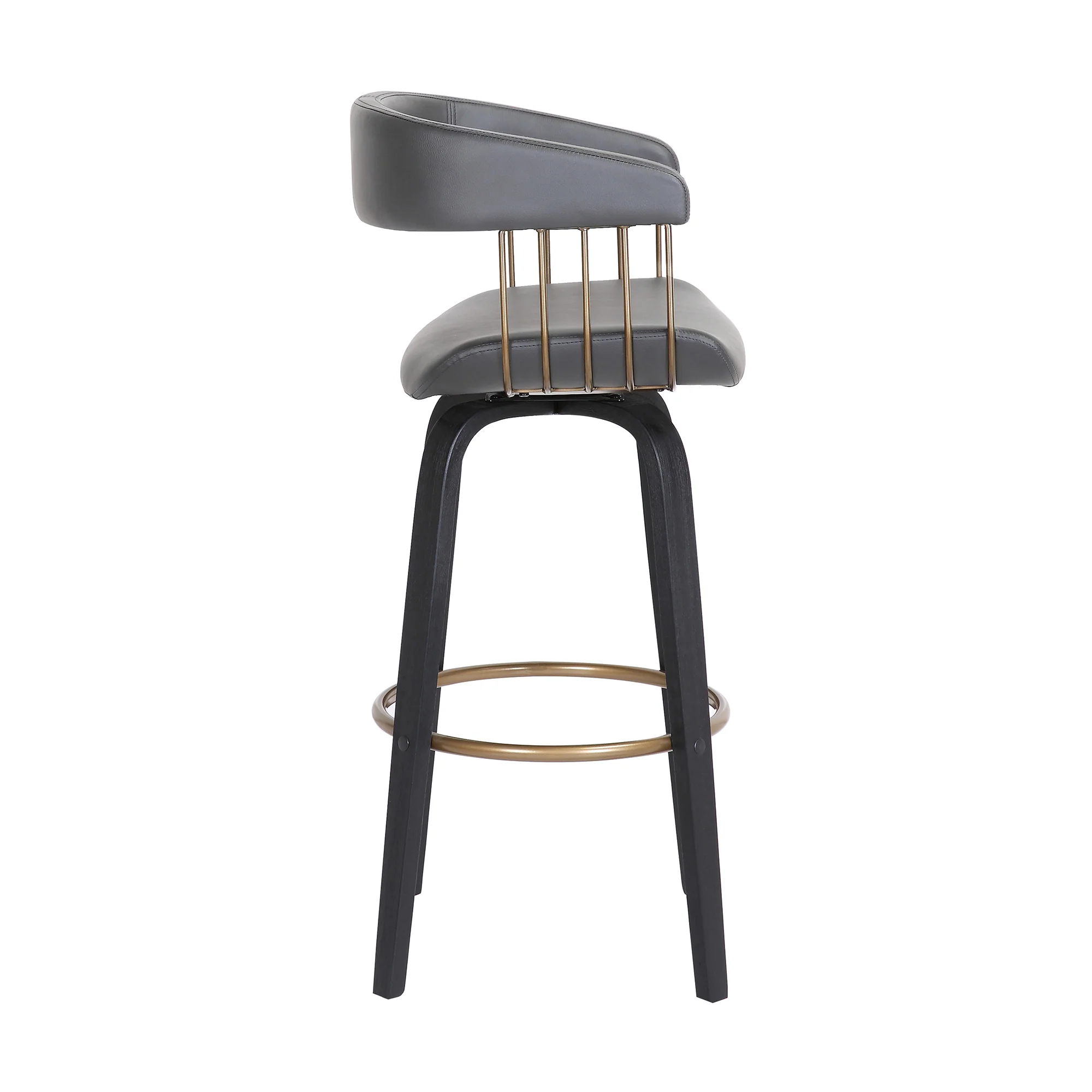Topanga 26" Swivel Black Wood Counter Stool in Grey Faux Leather with Golden Bronze Metal By Armen Living - Image 4