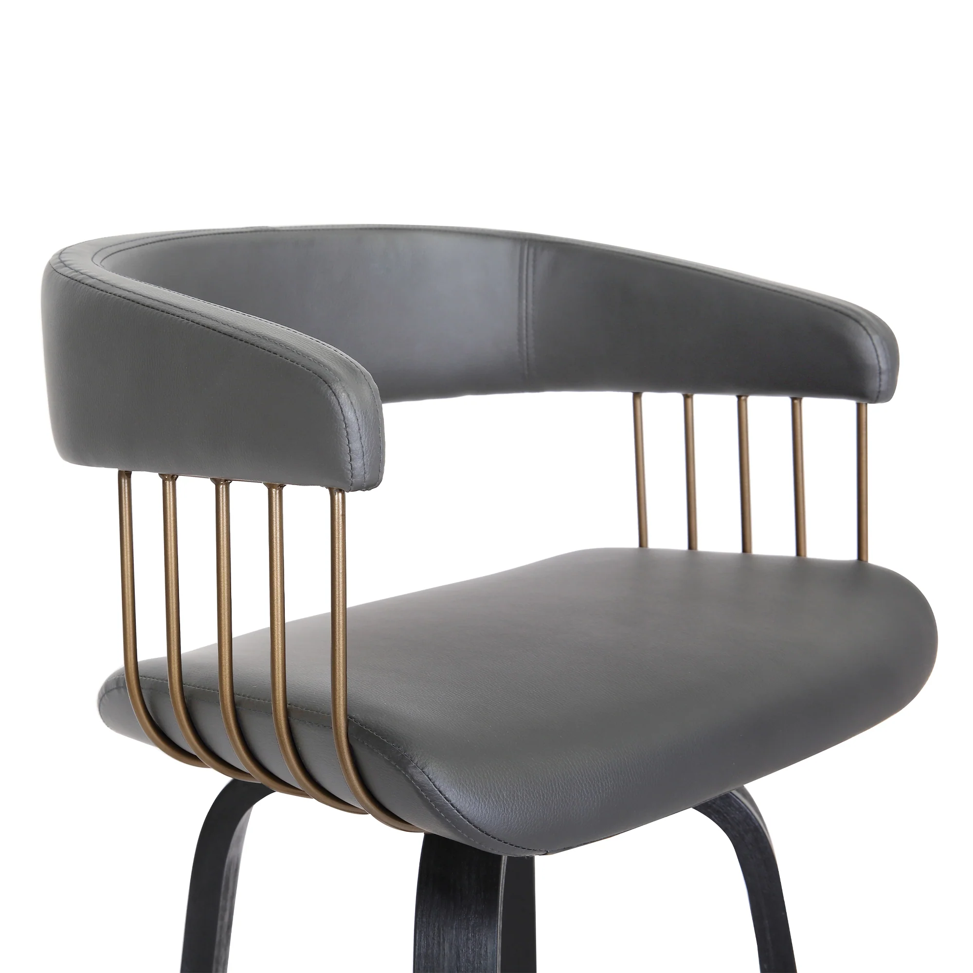 Topanga 26" Swivel Black Wood Counter Stool in Grey Faux Leather with Golden Bronze Metal By Armen Living - Image 7