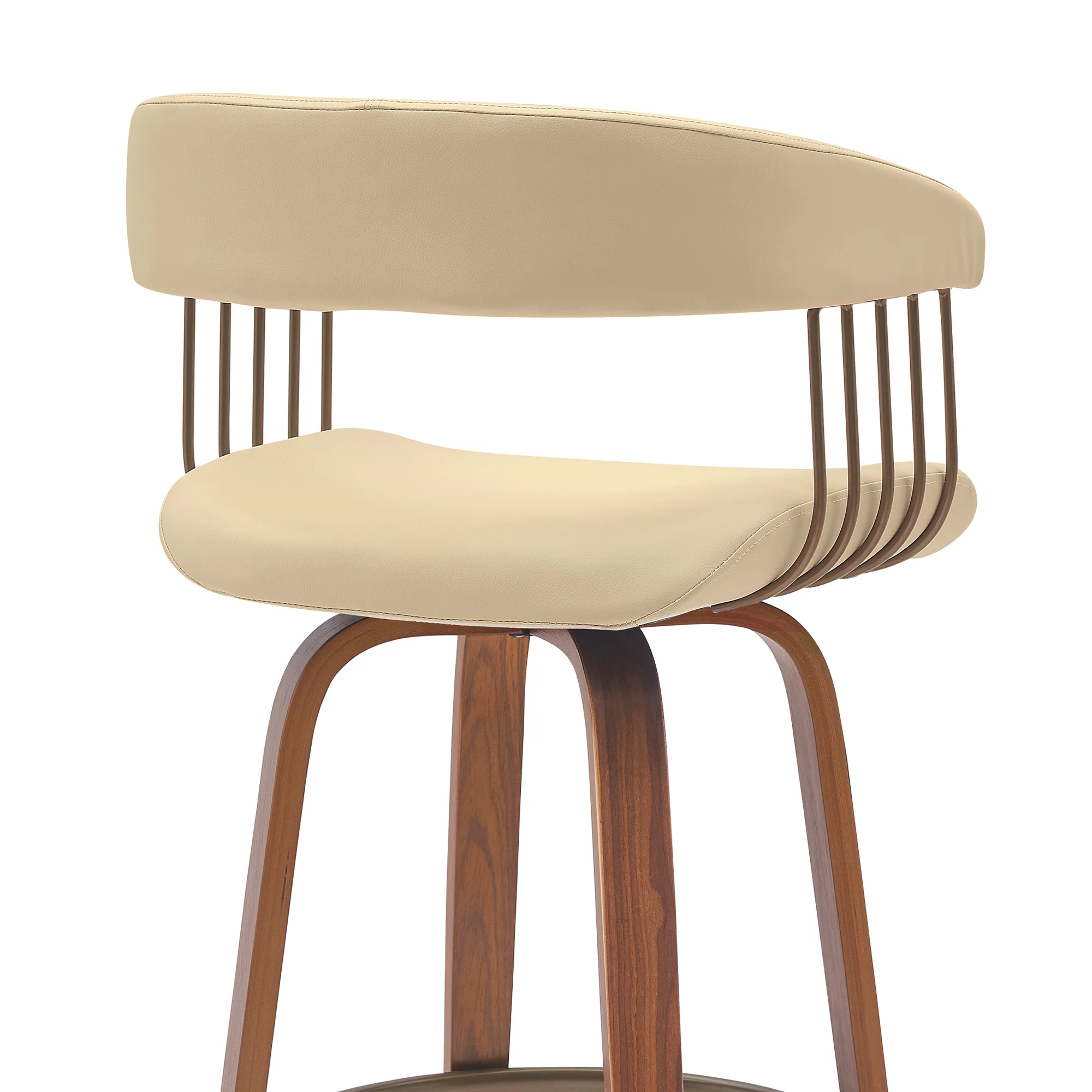Topanga 26" Swivel Walnut Wood Counter Stool in Cream Faux Leather with Golden Bronze Metal By Armen Living - Image 5