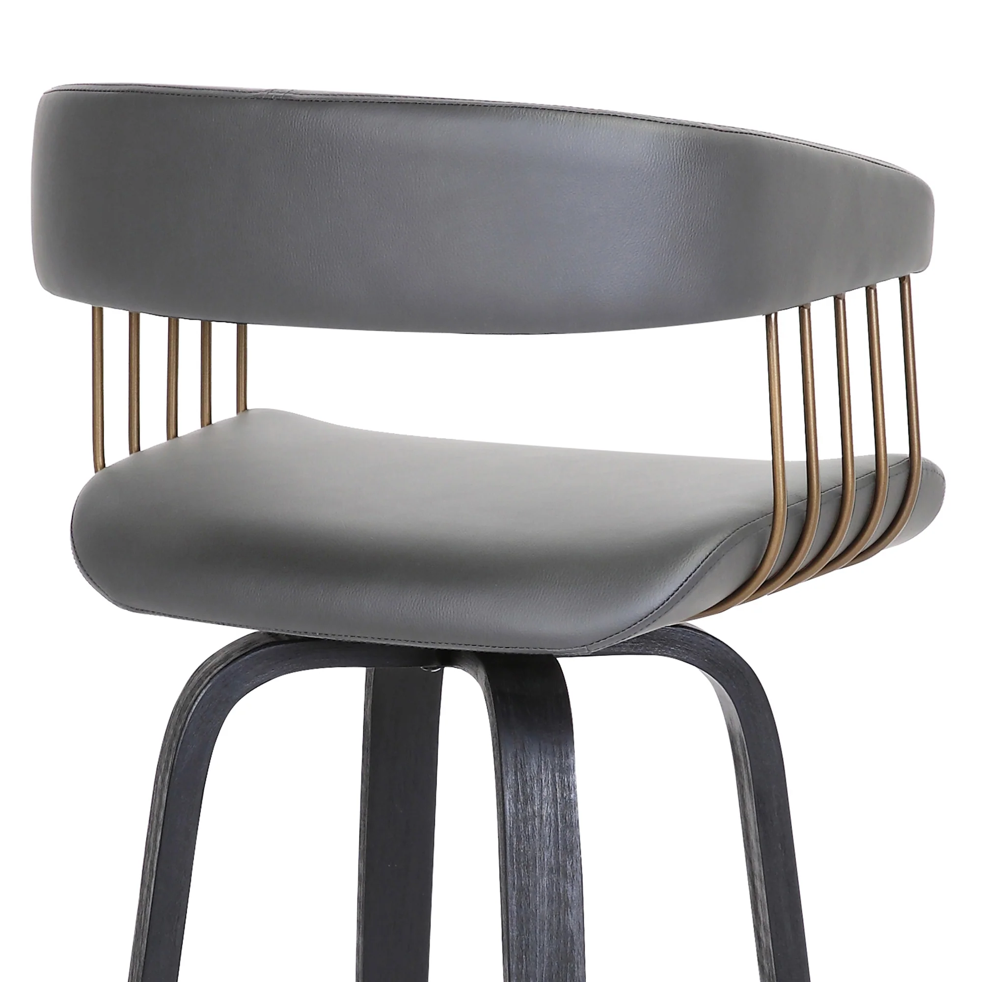 Topanga 30.5" Swivel Black Wood Bar Stool in Grey Faux Leather with Golden Bronze Metal By Armen Living - Image 10