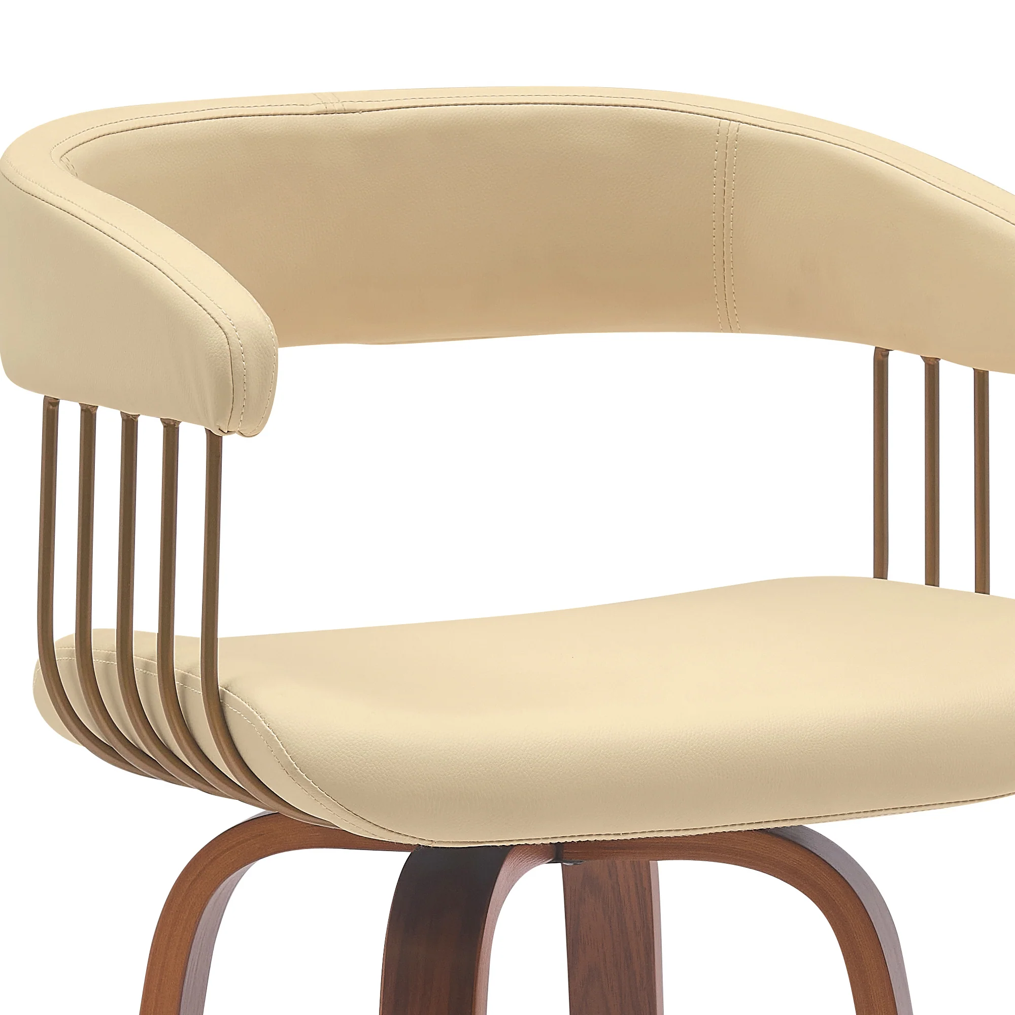 Topanga 30.5" Swivel Walnut Wood Bar Stool in Cream Faux Leather with Golden Bronze Metal By Armen Living - Image 6