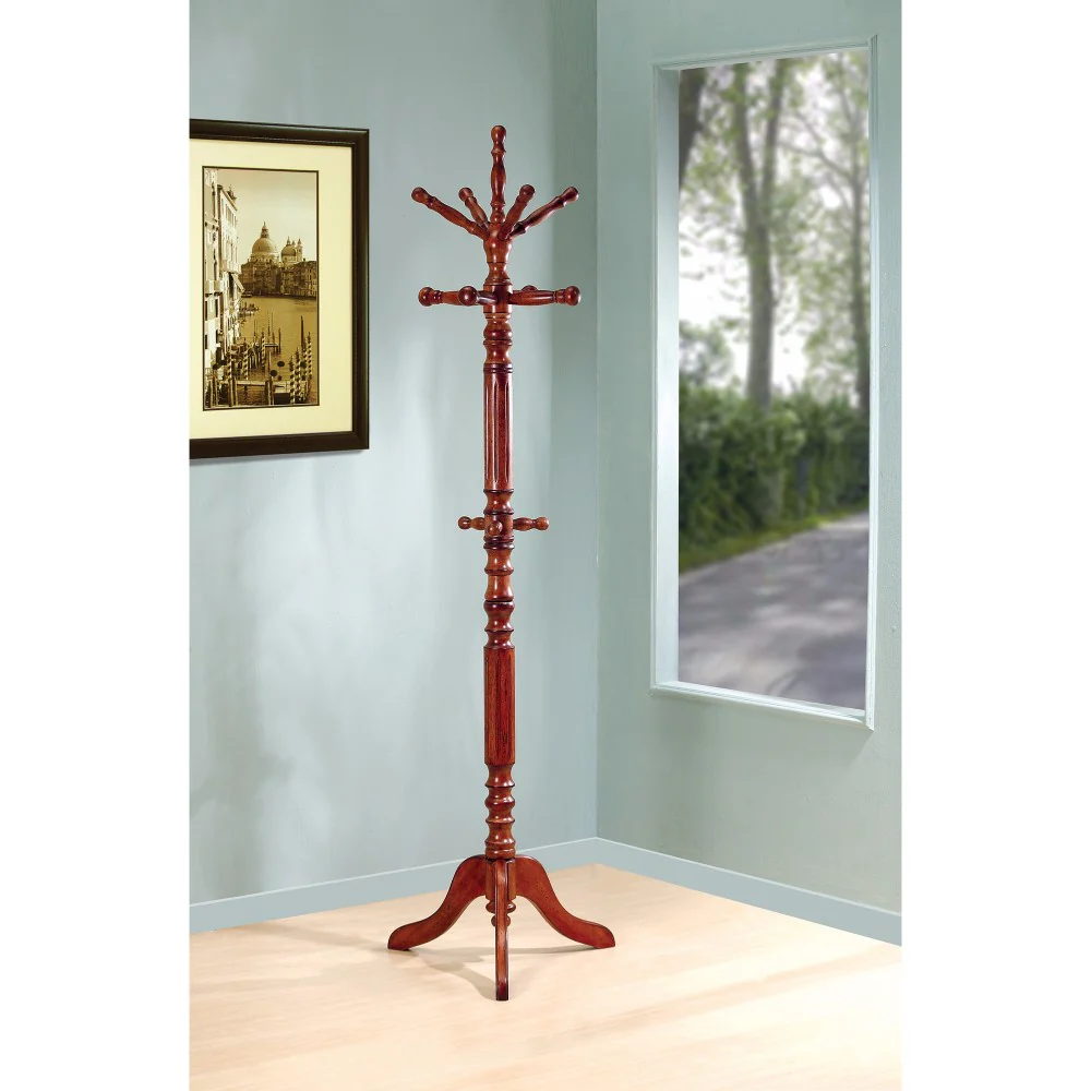 Traditional Wooden Coat Rack With Spining Top, Brown By Benzara