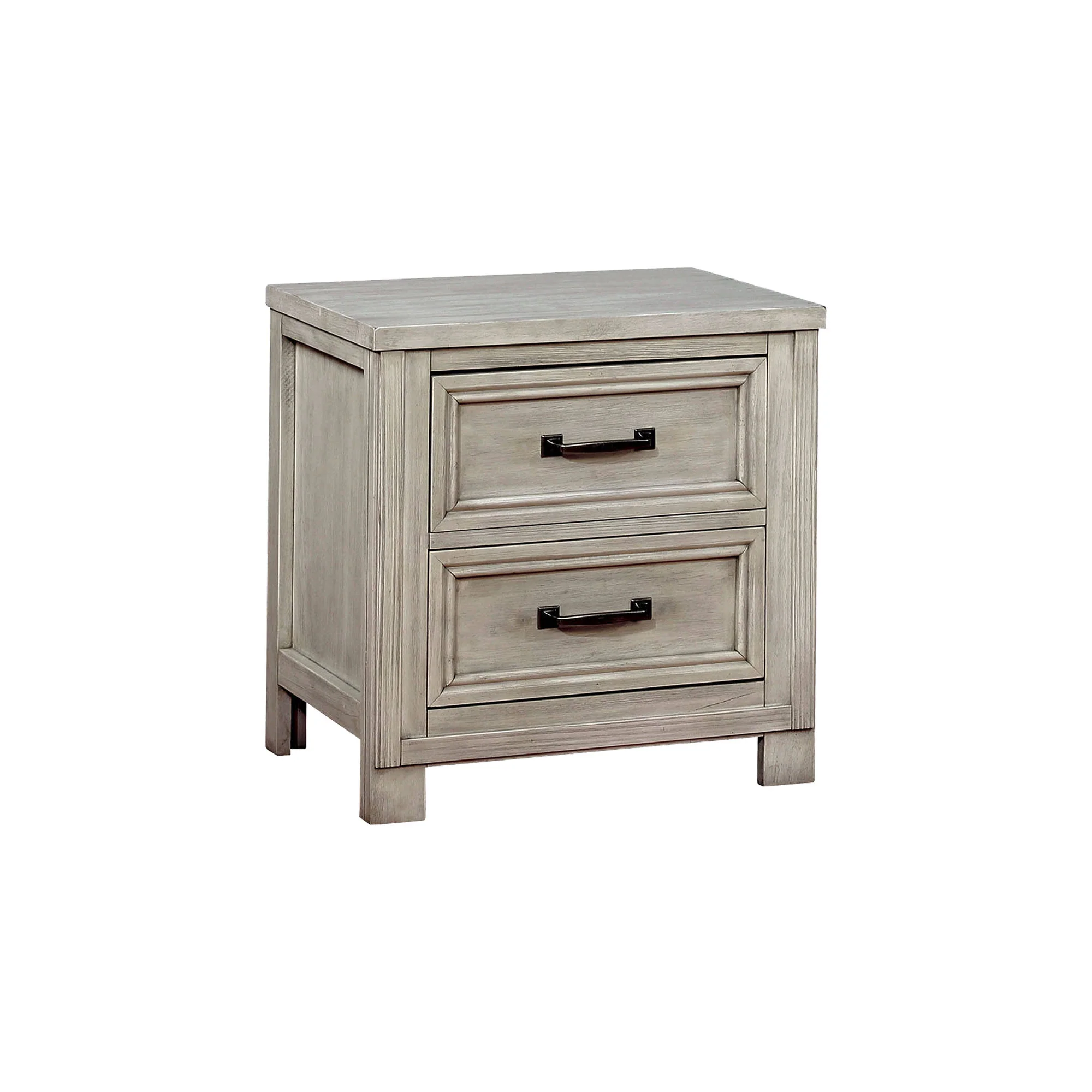 Transitional 2 Drawer Wooden Nightstand With Molded Trim,Antique White By Benzara