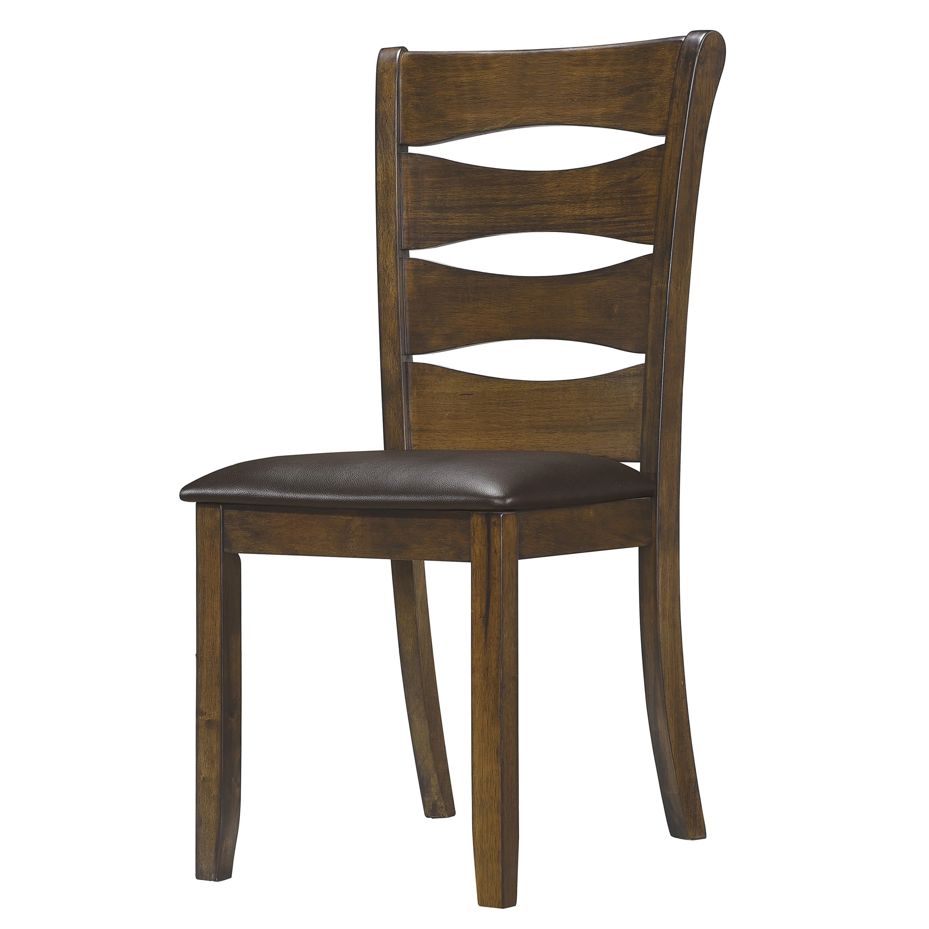 Transitional Ladder Back Side Chair With Leatherette Seat, Set Of 2, Brown By Benzara - Image 2