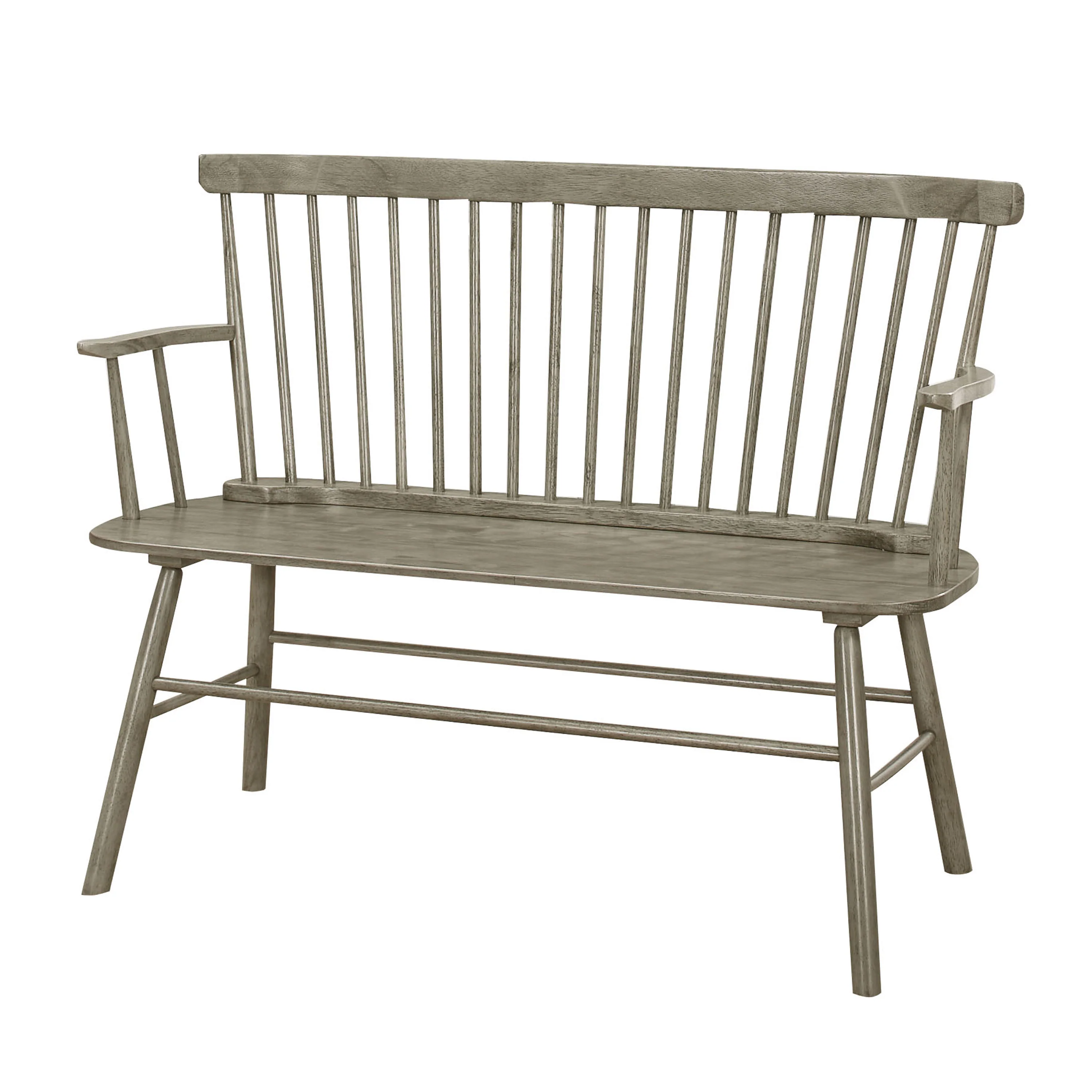 Transitional Style Curved Design Spindle Back Bench With Splayed Legs,Gray By Benzara