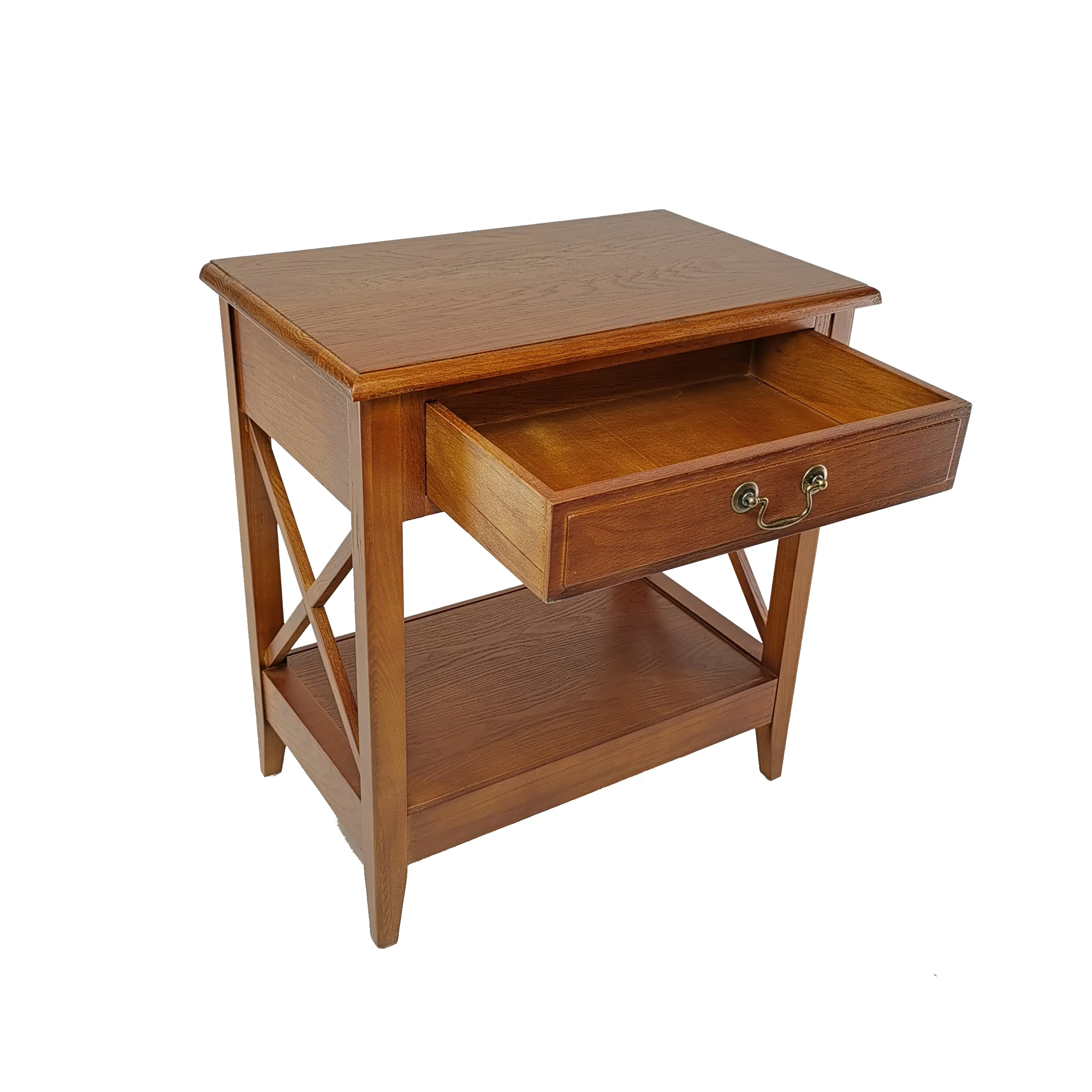 Transitional Style Nightstand With 1 Drawer And X Shape Sides, Brown By Benzara