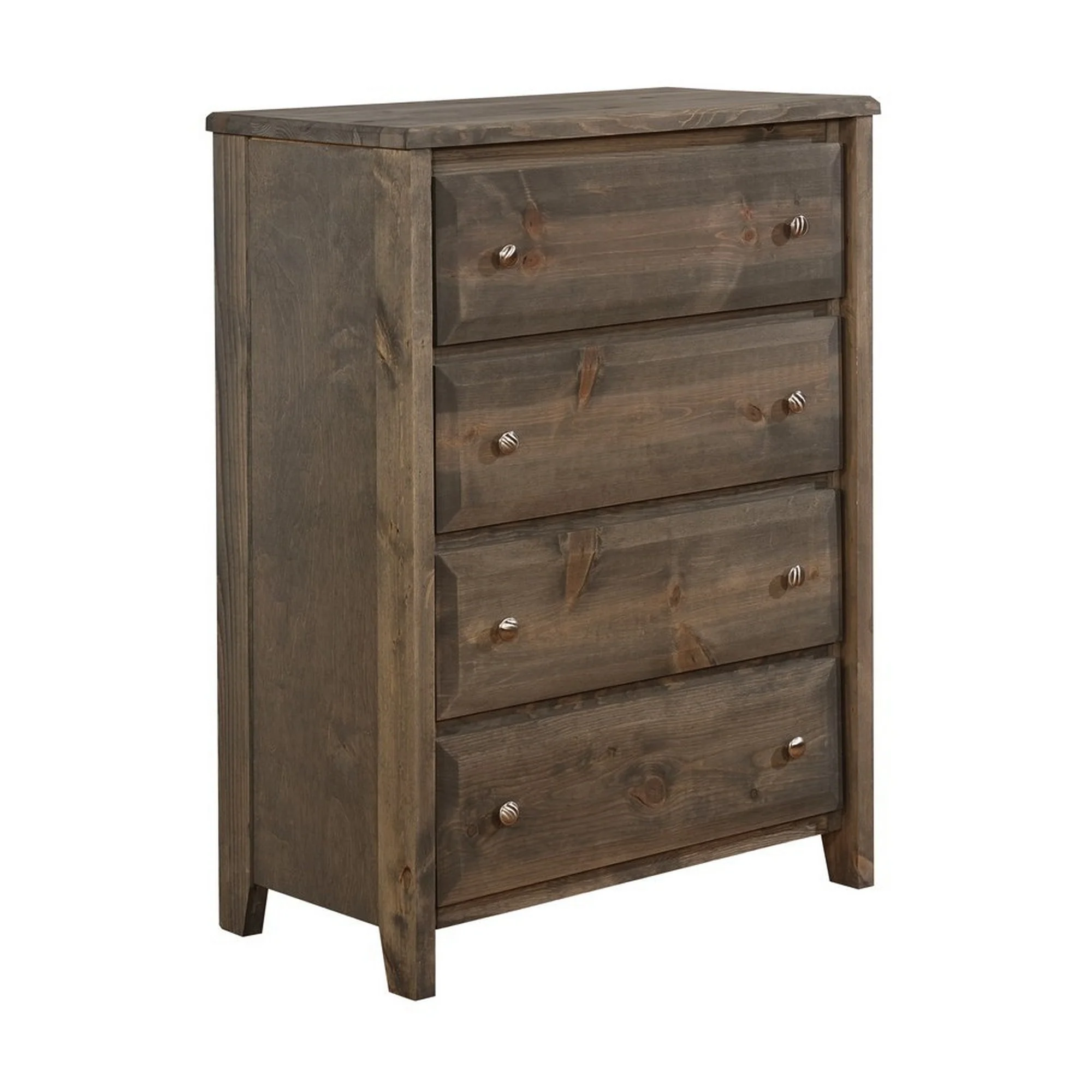 Transitional Style Wooden Chest With 4 Drawer Setup And Tapered Legs, Brown By Benzara