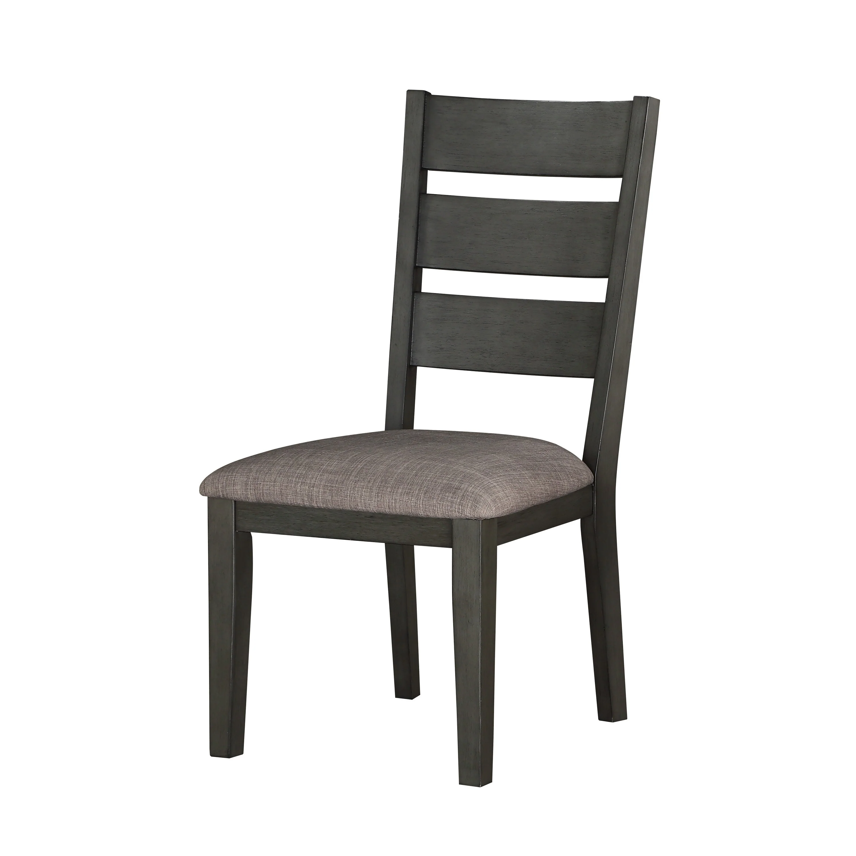 Transitional Wooden Side Chair With Fabric Padded Seat Ladder Backrest,Gray By Benzara