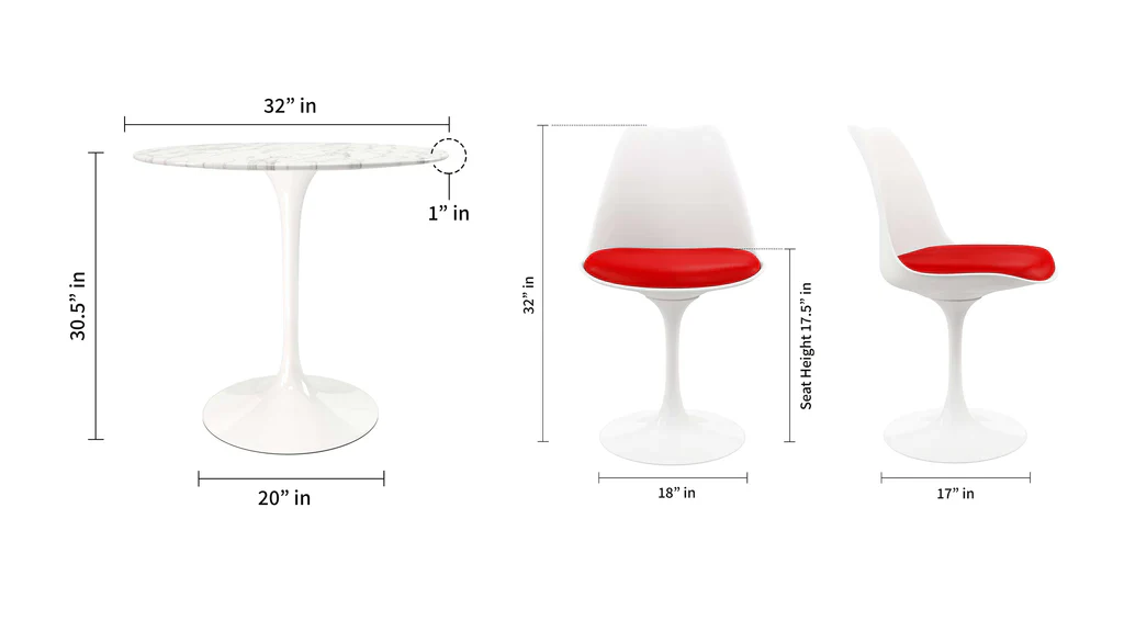 Tulip 32" Marble Dining Table & Chairs Set 5pc By Modholic - Image 5