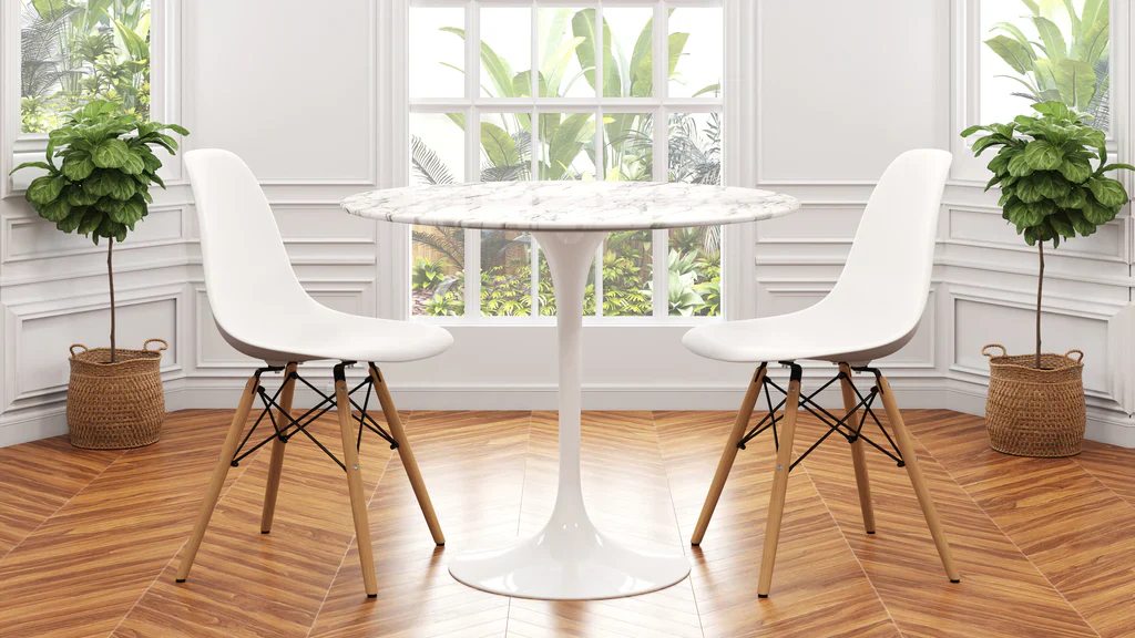 Tulip 40" Marble Dining Table & Eiffel Chairs Set By Modholic