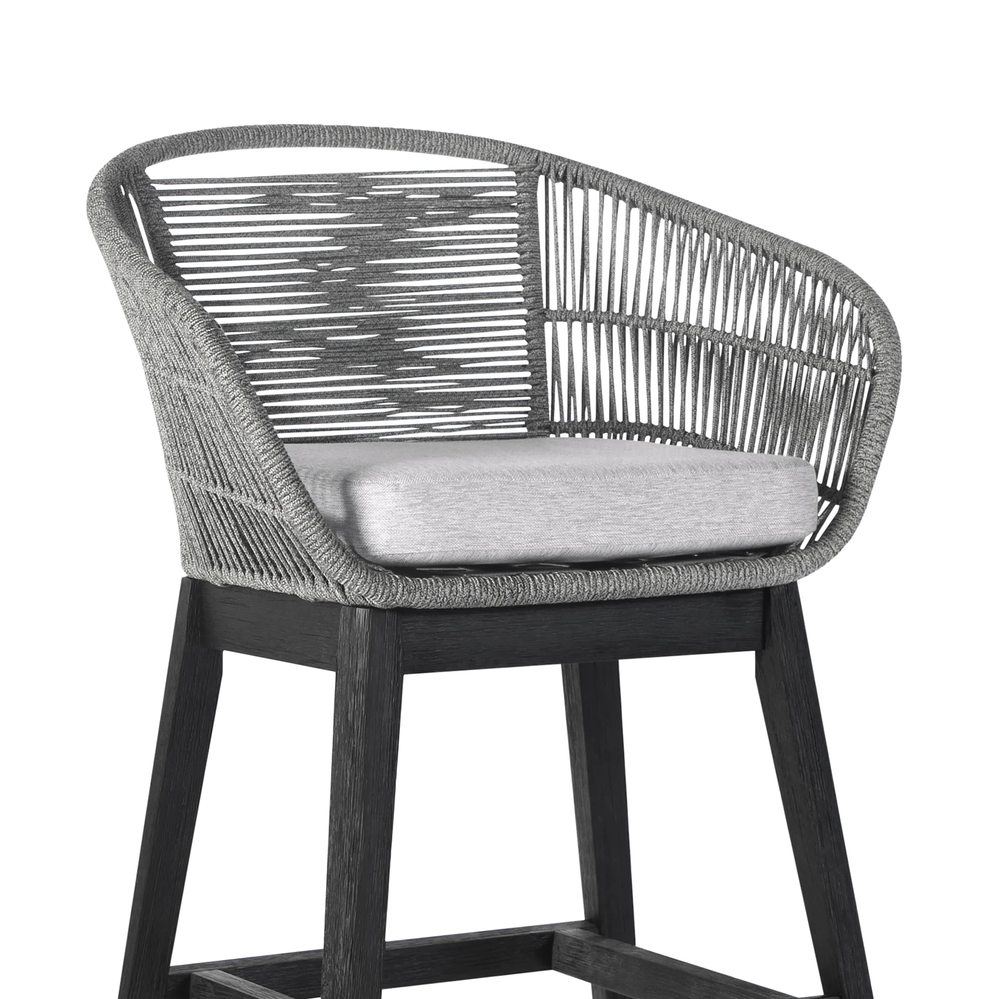 Tutti Frutti Indoor Outdoor Counter Height Bar Stool in Black Brushed Wood with Grey Rope By Armen Living - Image 6
