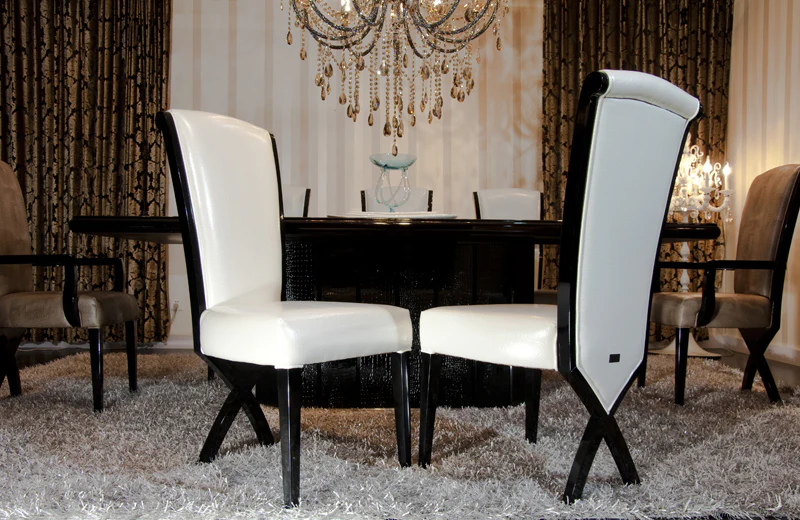 Two 43.5' White Leatherette And Black Wood Dining Chairs With X Shaped Rear Legs By Homeroots