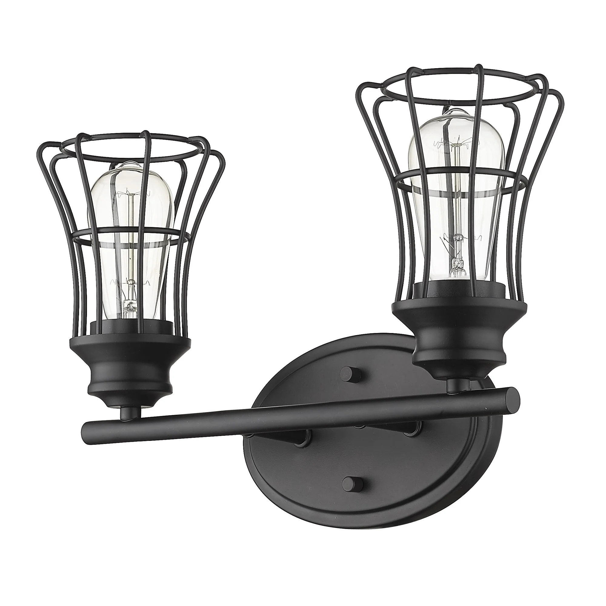 Two Light Matte Black Cage Wall Sconce By Homeroots