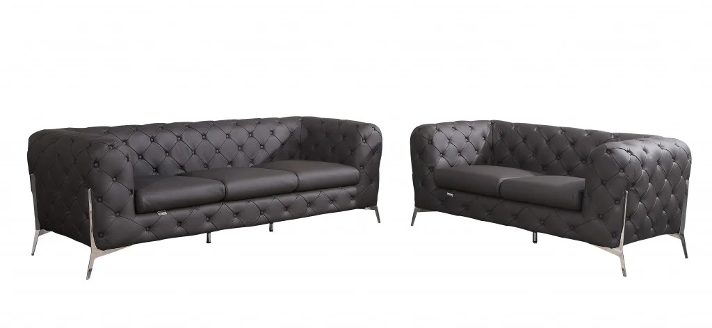 Two Piece Brown Italian Leather Five Person Seating Set By Homeroots