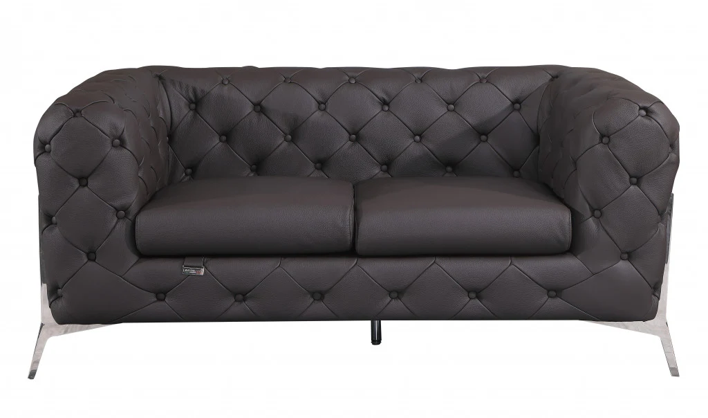 Two Piece Brown Italian Leather Five Person Seating Set By Homeroots - Image 3