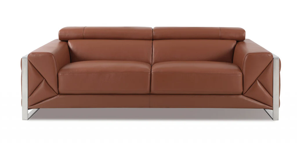 Two Piece Camel Italian Leather Five Person Seating Set By Homeroots - Image 4