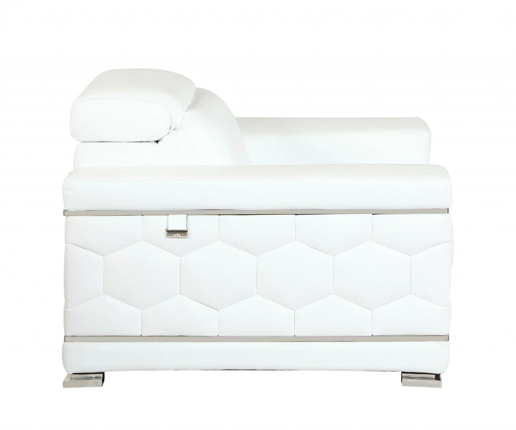 Two Piece Indoor White Italian Leather Five Person Seating Set By Homeroots - Image 4