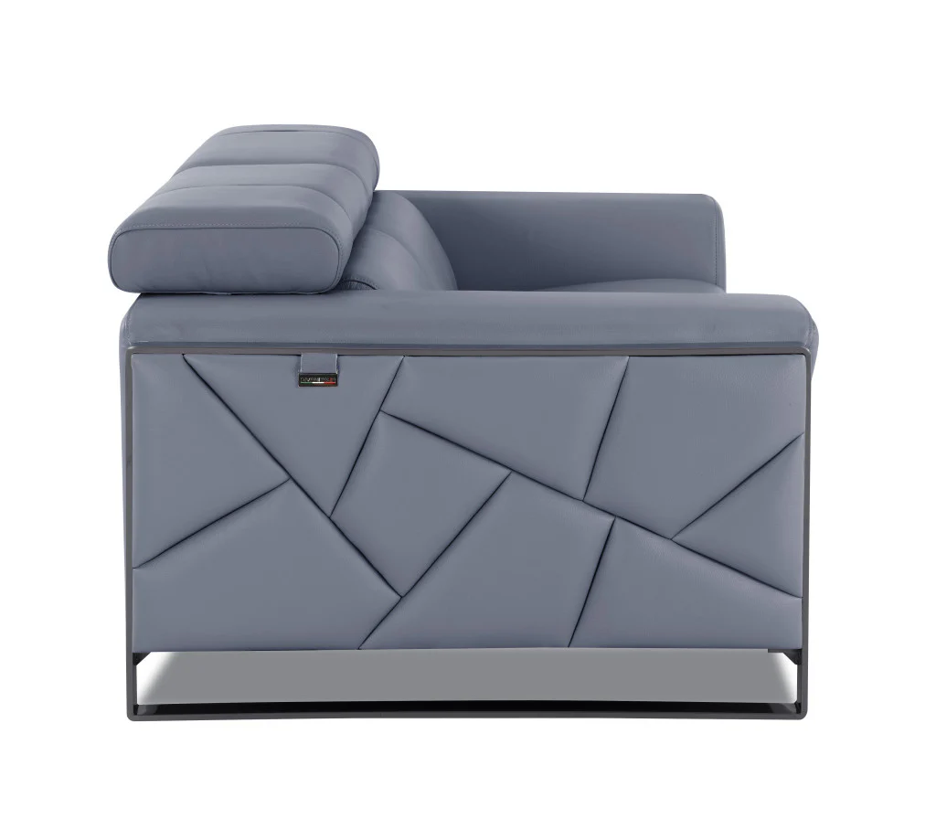 Two Piece Light Blue Italian Leather Five Person Seating Set By Homeroots - Image 5