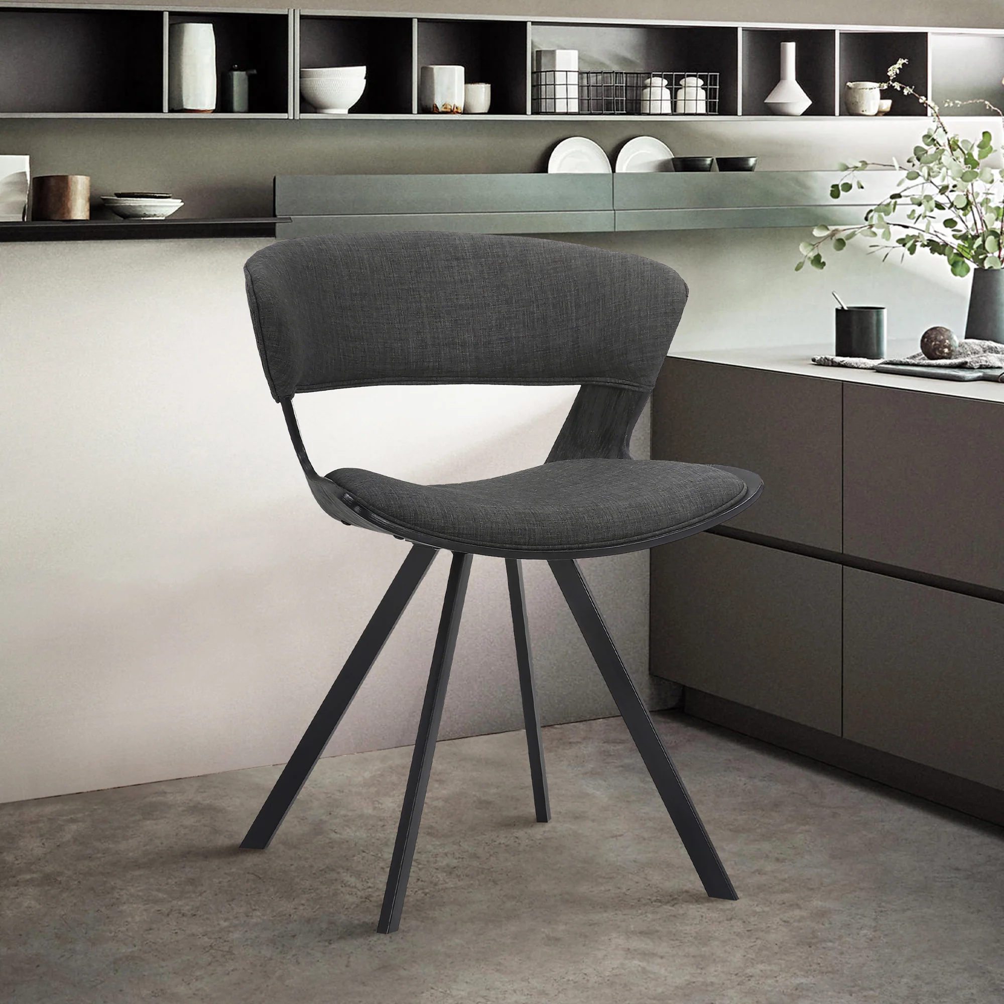 Ulric Black Wood and Metal Modern Dining Room Accent Chair in Charcoal Grey By Armen Living
