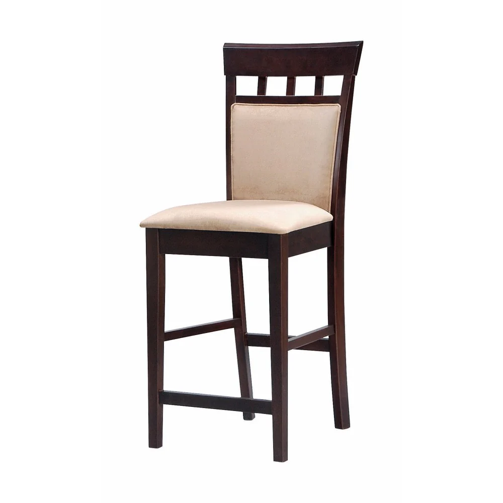 Upholstered Panel Back Counter Height Stool With Fabric Seat, Brown And Beige By Benzara