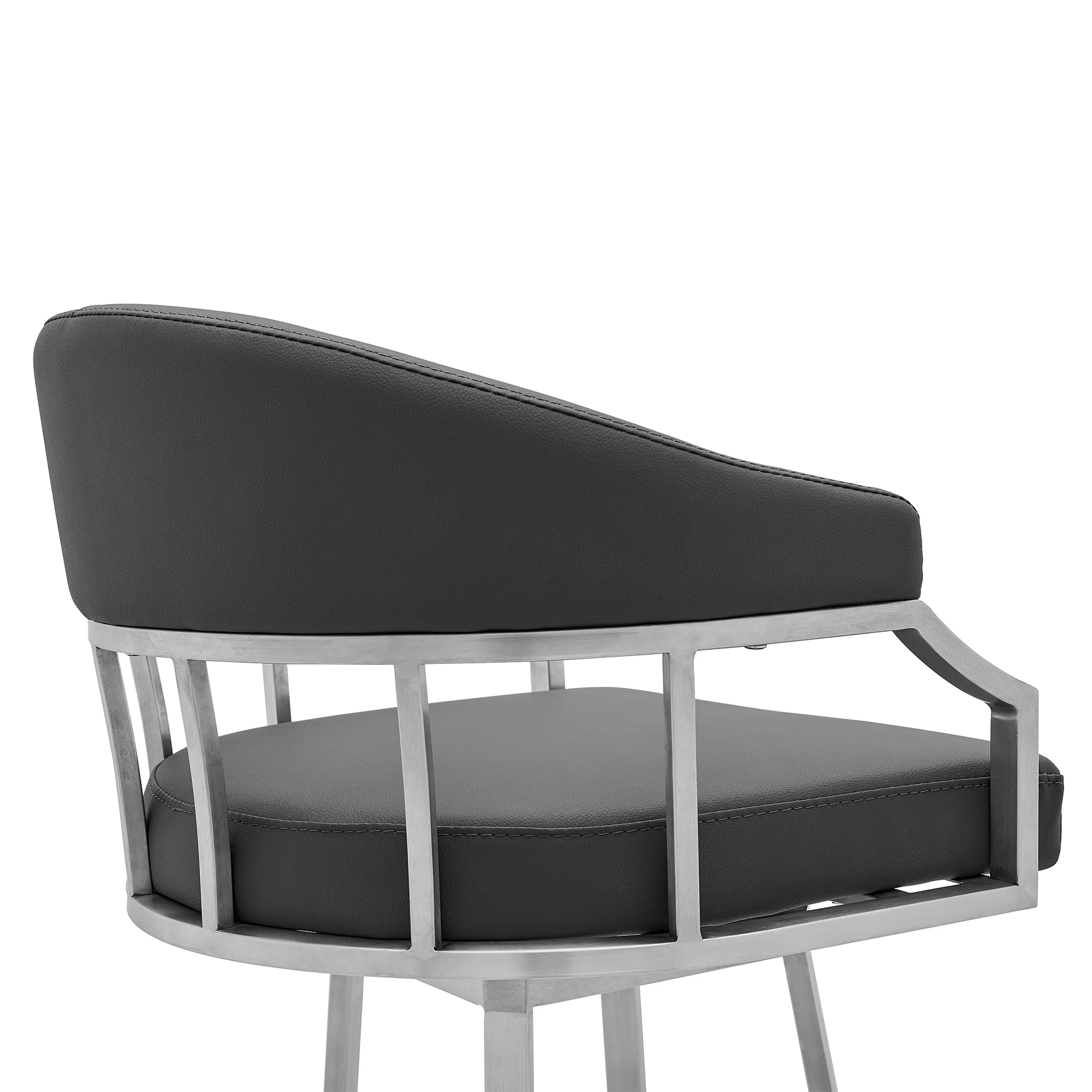 Valerie 26" Counter Height Swivel Modern Faux Leather Bar and Counter Stool in Brushed Stainless Steel Finish By Armen Living - Image 6