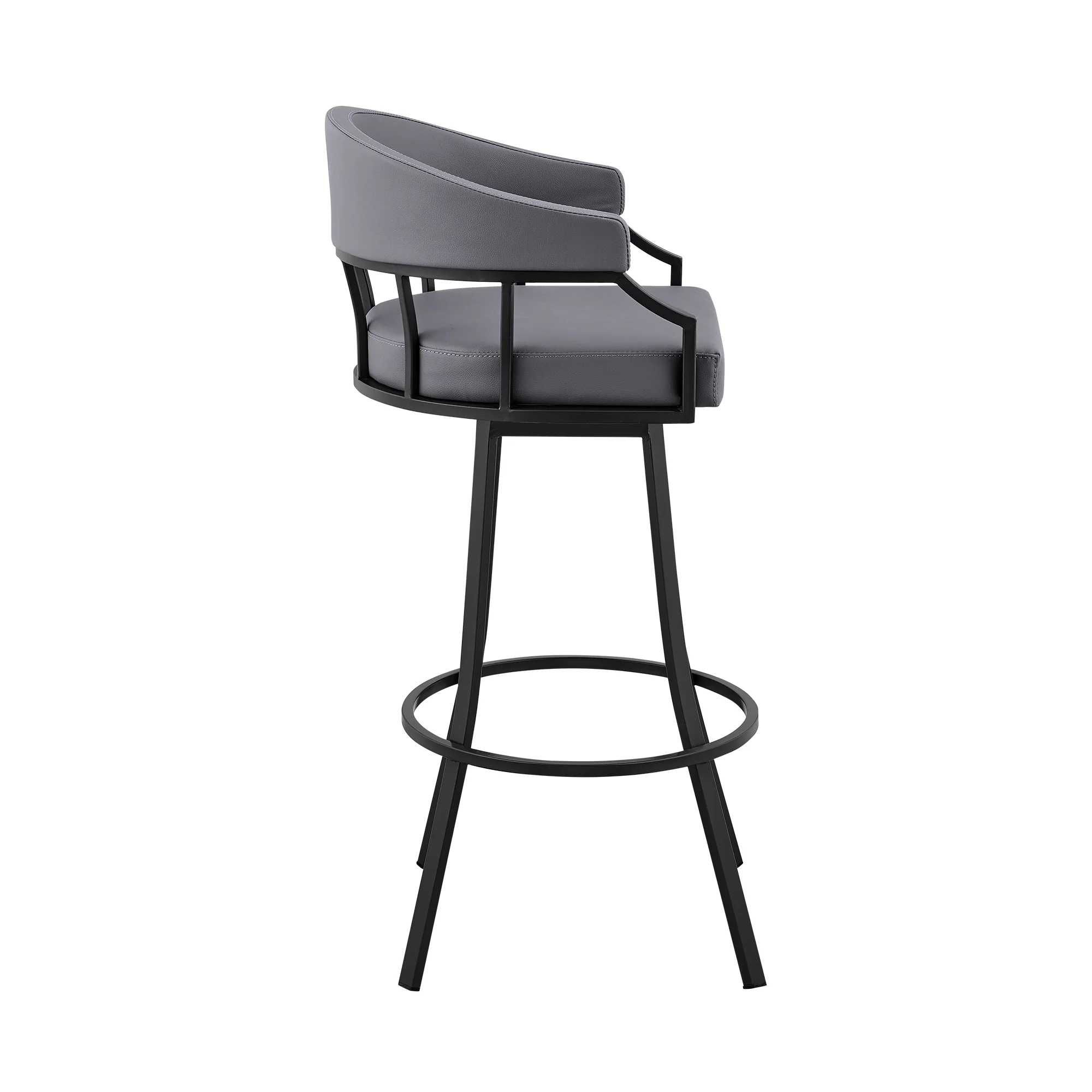 Valerie 26" Swivel Slate Grey Faux Leather and Black Metal Bar Stool By Armen Living - Image 4