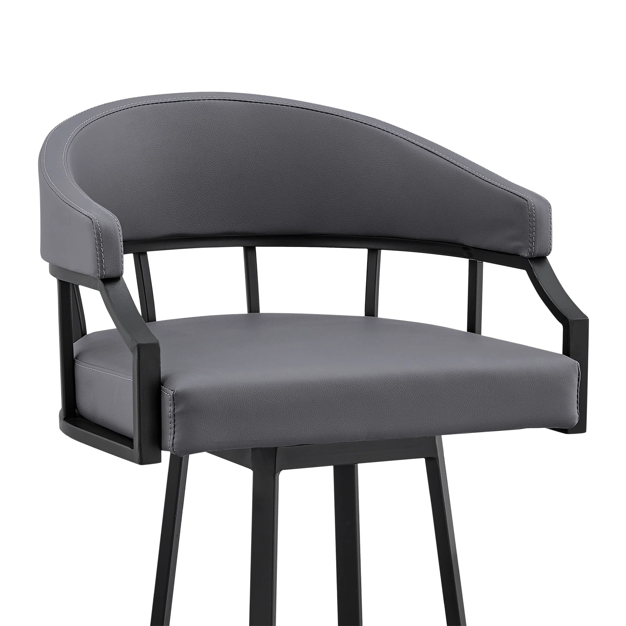 Valerie 26" Swivel Slate Grey Faux Leather and Black Metal Bar Stool By Armen Living - Image 7