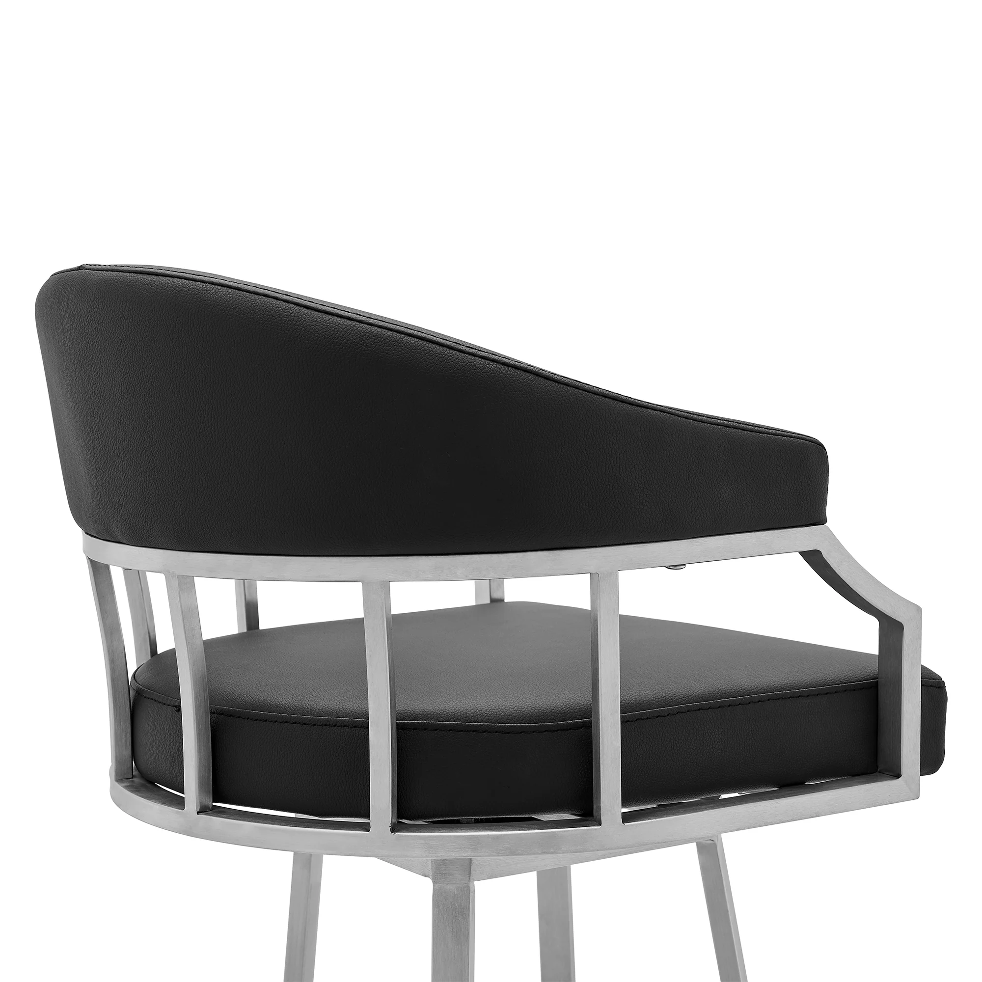 Valerie 30" Bar Height Swivel Modern Black Faux Leather Bar and Counter Stool in Brushed Stainless Steel Finish By Armen Living - Image 6