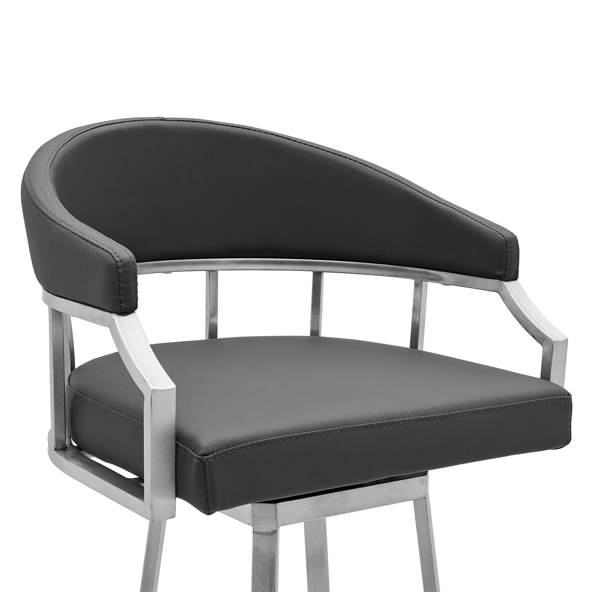 Valerie 30" Bar Height Swivel Modern Faux Leather Bar and Counter Stool in Brushed Stainless Steel Finish By Armen Living - Image 5